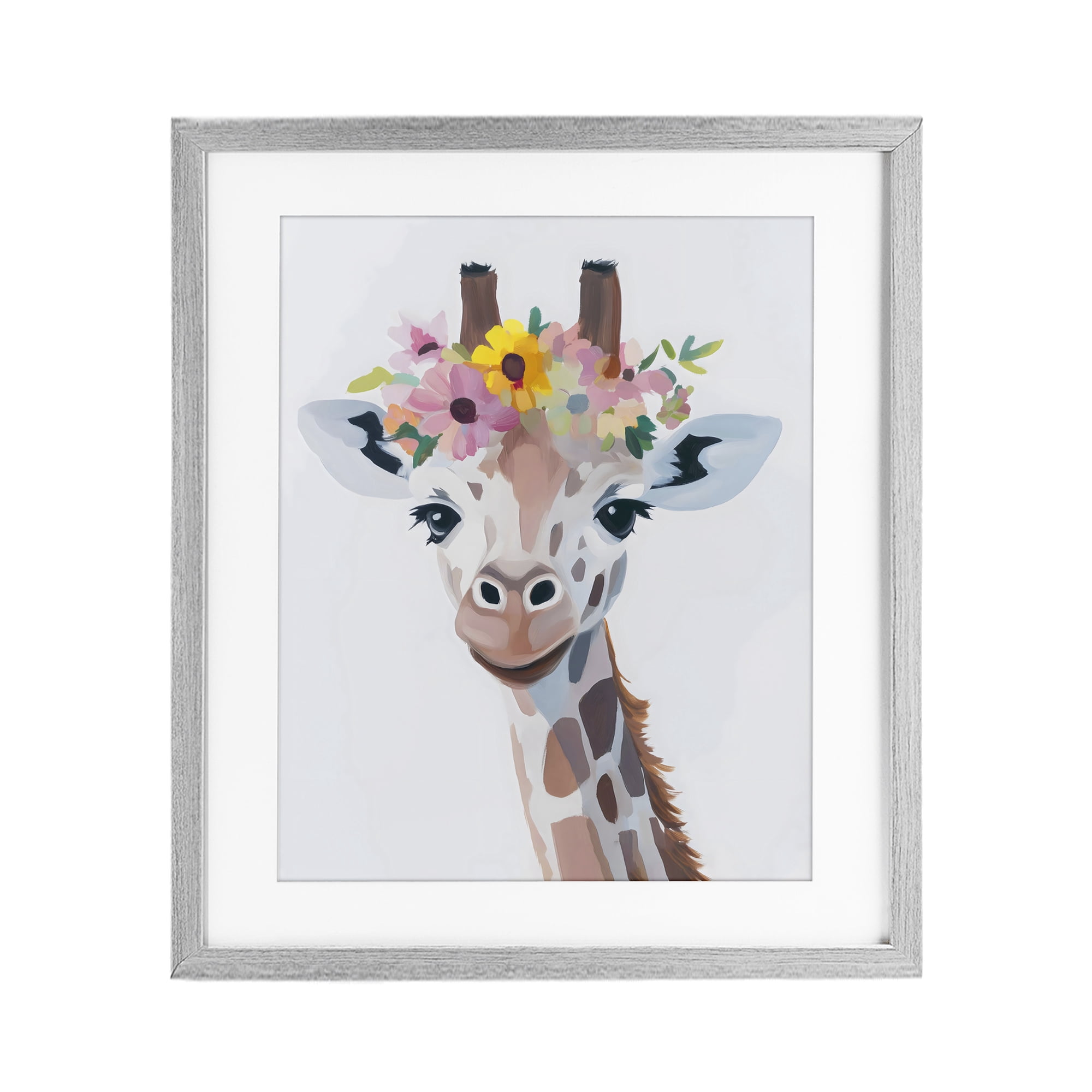 Stupell Industries Flower Crown Giraffe Gray Framed Print Under Glass, design by The Prints Vibe