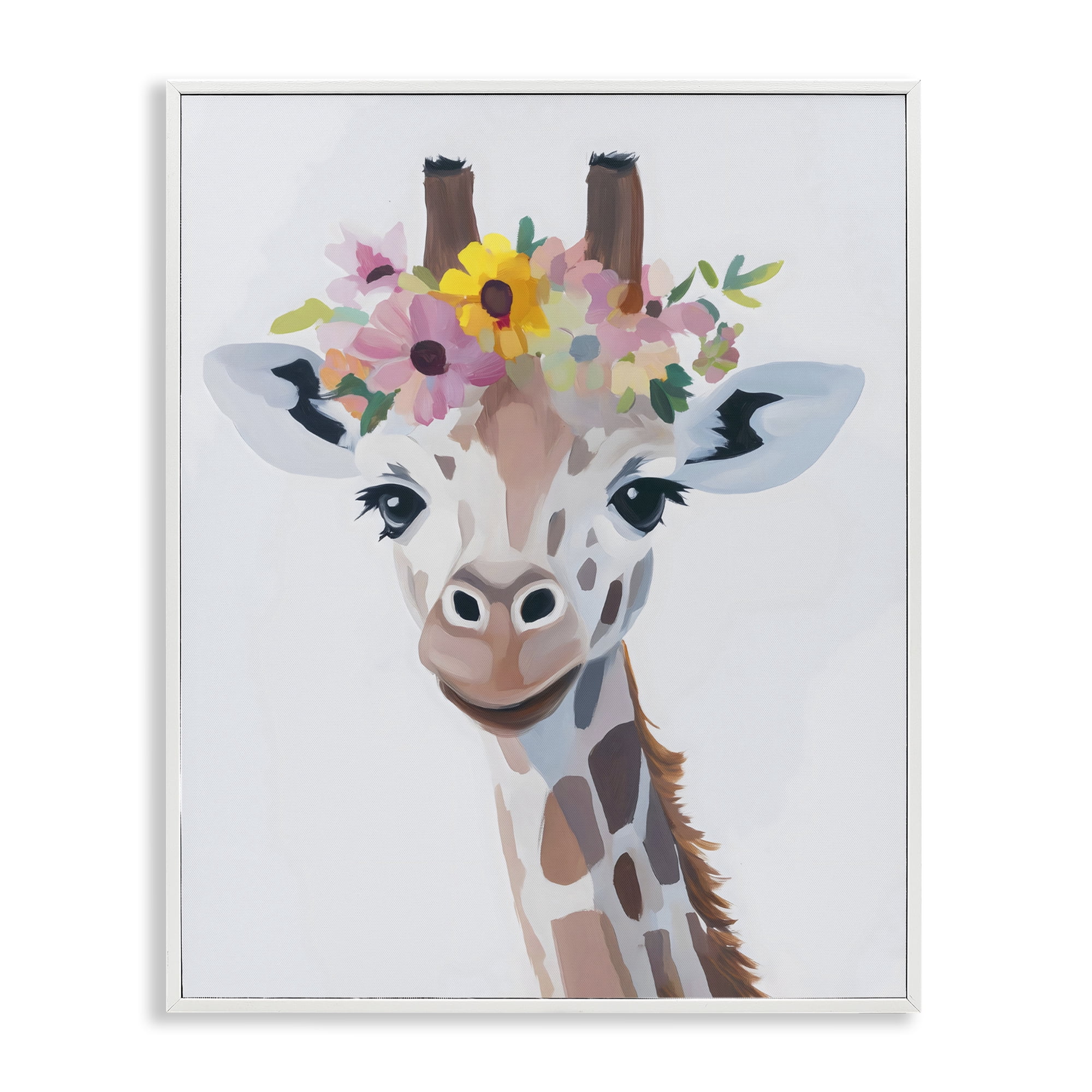 Stupell Industries Flower Crown Giraffe White Framed Giclee Art, design by The Prints Vibe