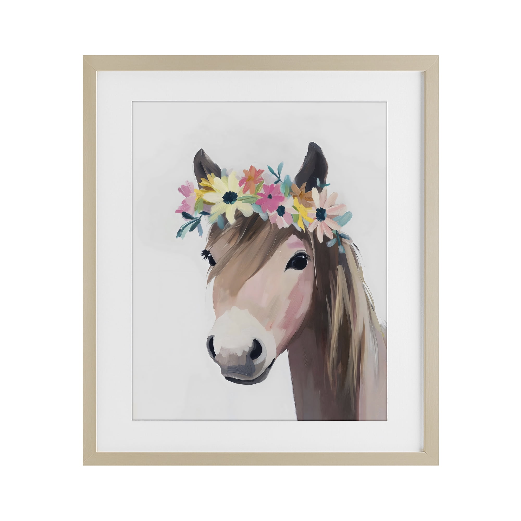 Stupell Industries Flower Crown Horse Birch Framed Print Under Glass, design by The Prints Vibe
