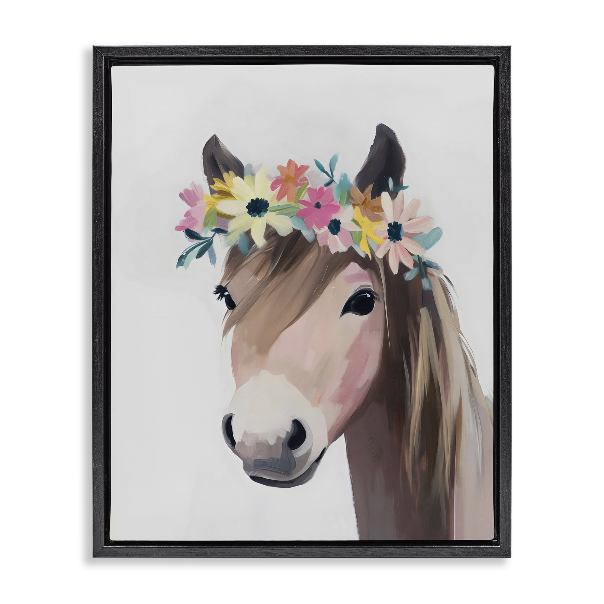 Stupell Industries Flower Crown Horse Black Framed Floater Canvas Wall Art, design by The Prints Vibe
