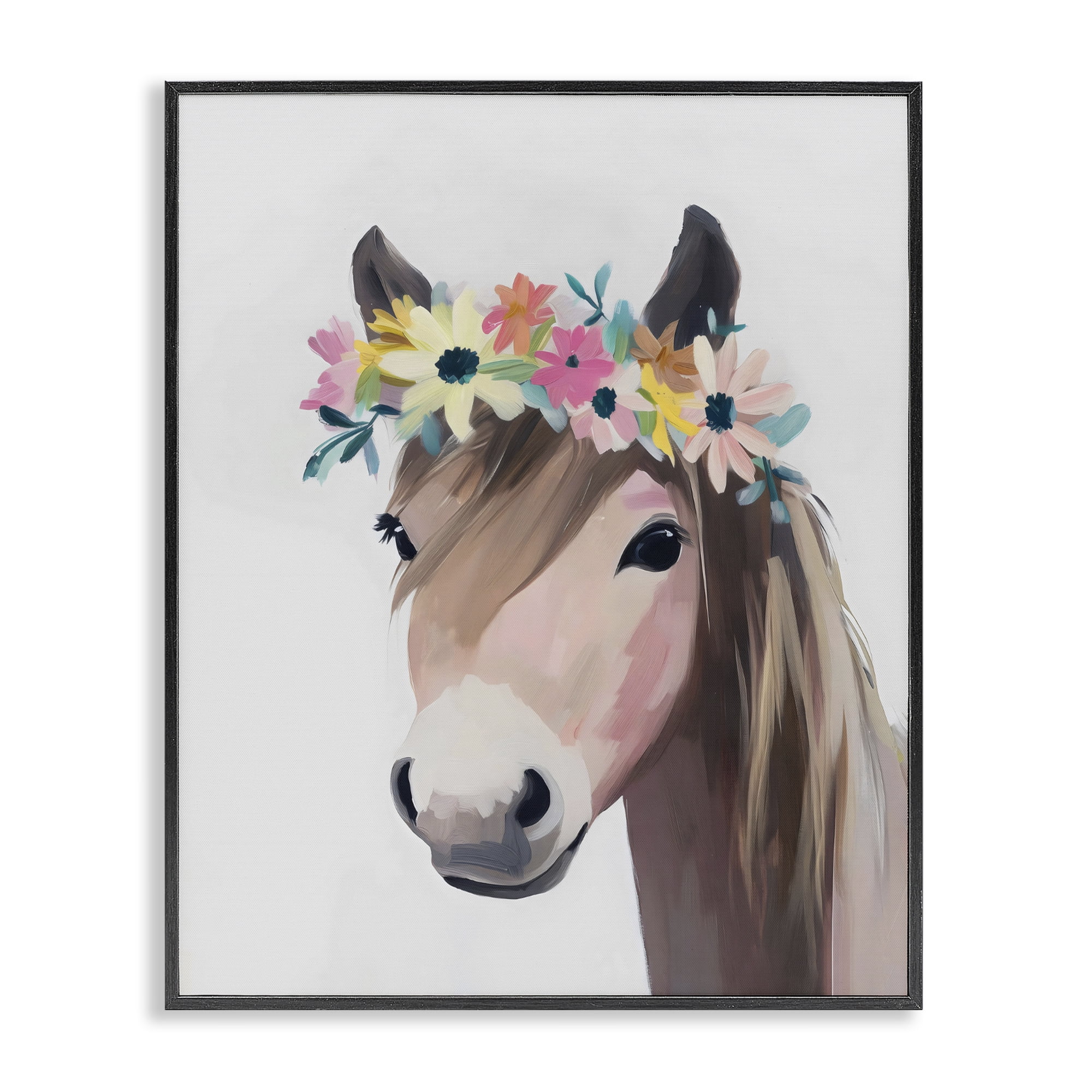 Stupell Industries Flower Crown Horse Black Framed Giclee Art, design by The Prints Vibe