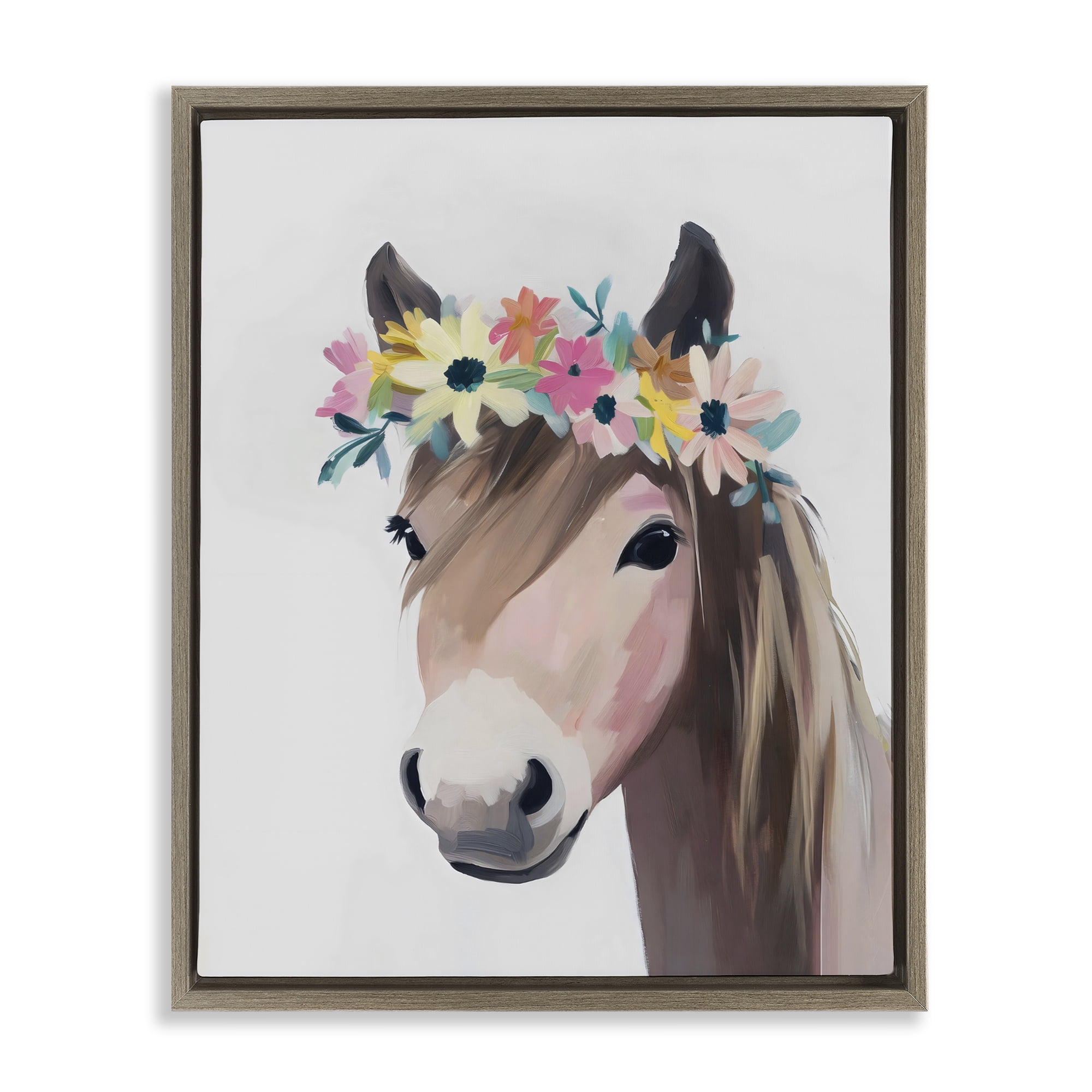 Stupell Industries Flower Crown Horse Brown Framed Floater Canvas Wall Art, design by The Prints Vibe