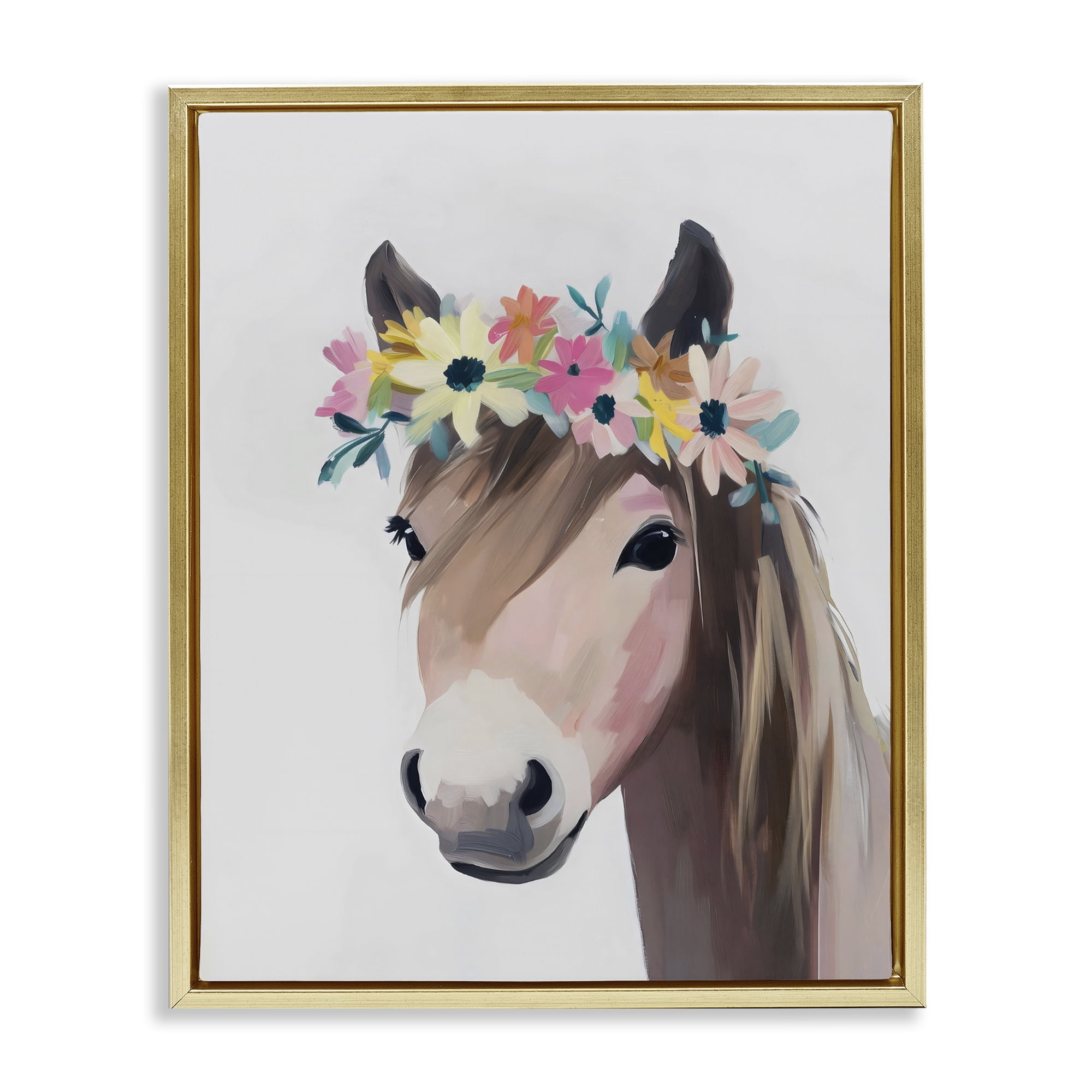Stupell Industries Flower Crown Horse Gold Framed Floater Canvas Wall Art, design by The Prints Vibe