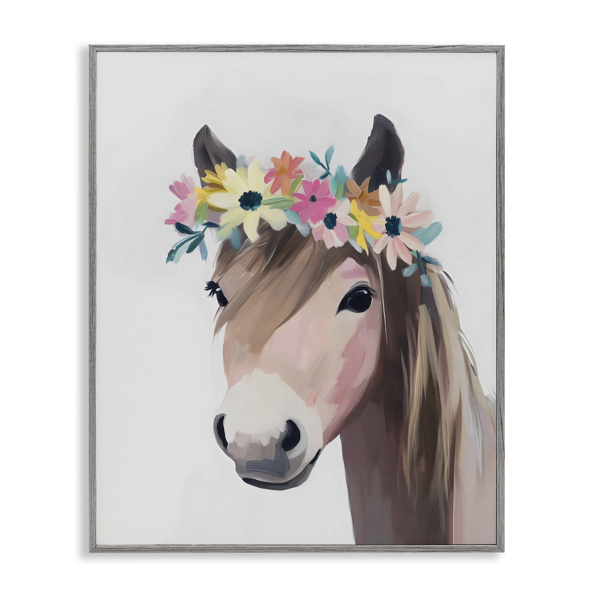 Stupell Industries Flower Crown Horse Gray Framed Giclee Art, design by The Prints Vibe