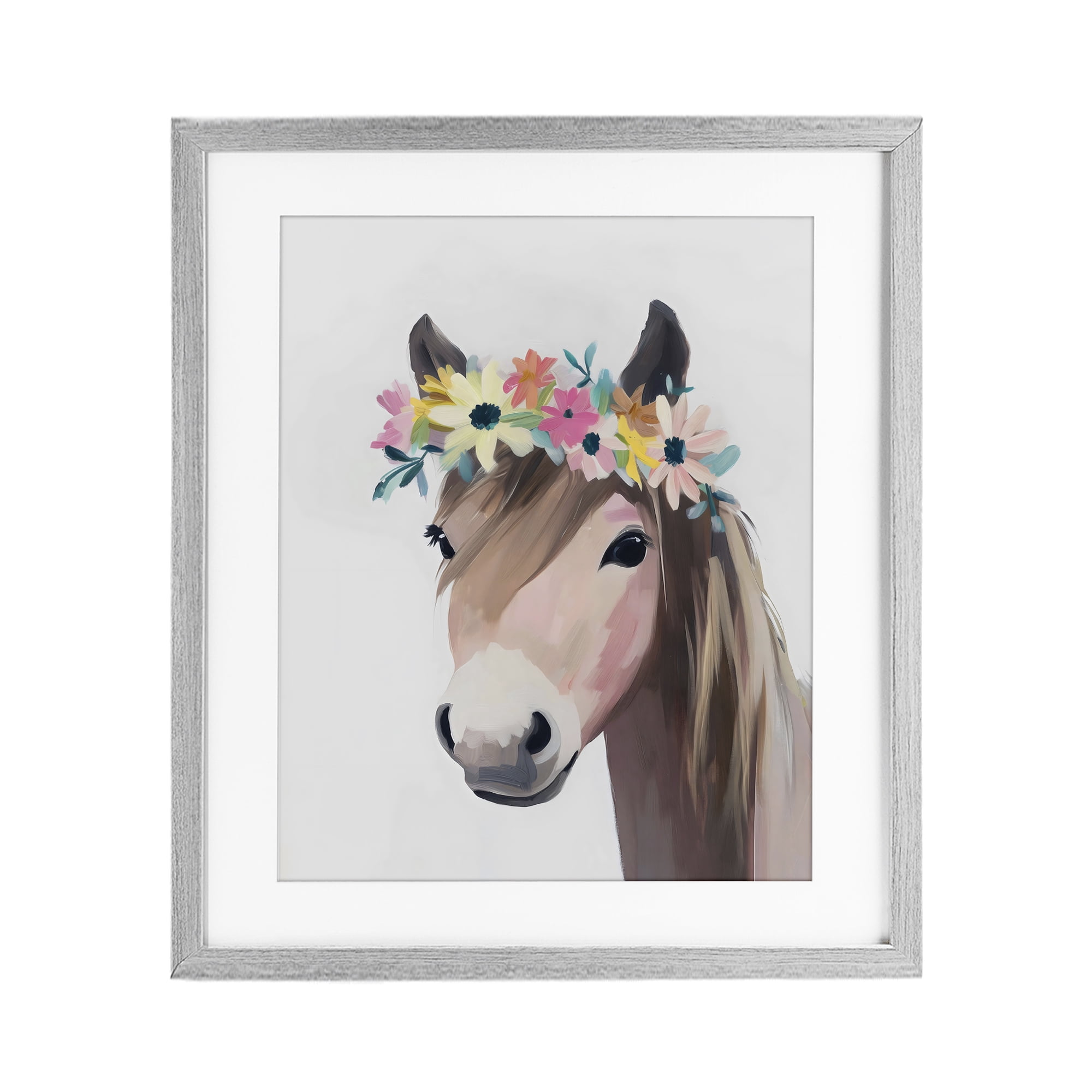 Stupell Industries Flower Crown Horse Gray Framed Print Under Glass, design by The Prints Vibe