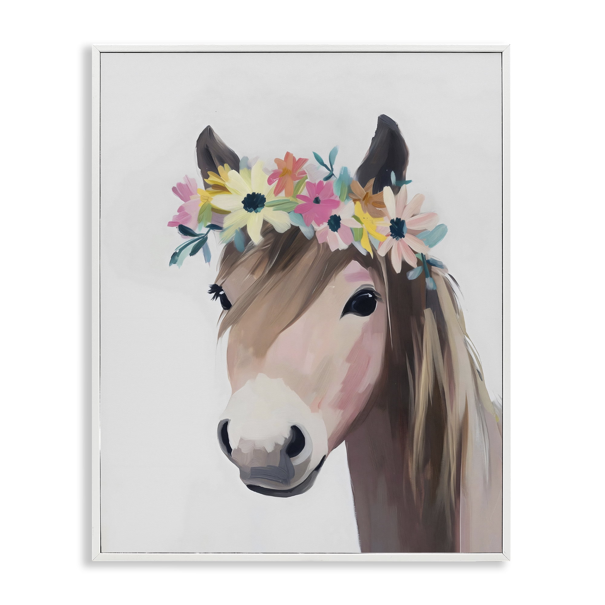 Stupell Industries Flower Crown Horse White Framed Giclee Art, design by The Prints Vibe