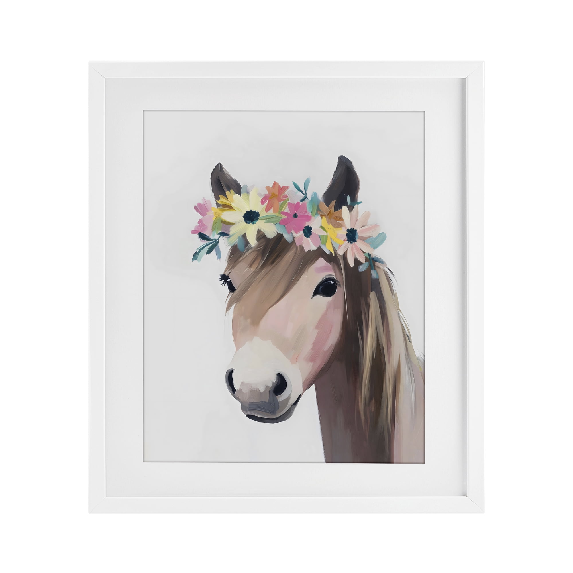 Stupell Industries Flower Crown Horse White Framed Print Under Glass, design by The Prints Vibe