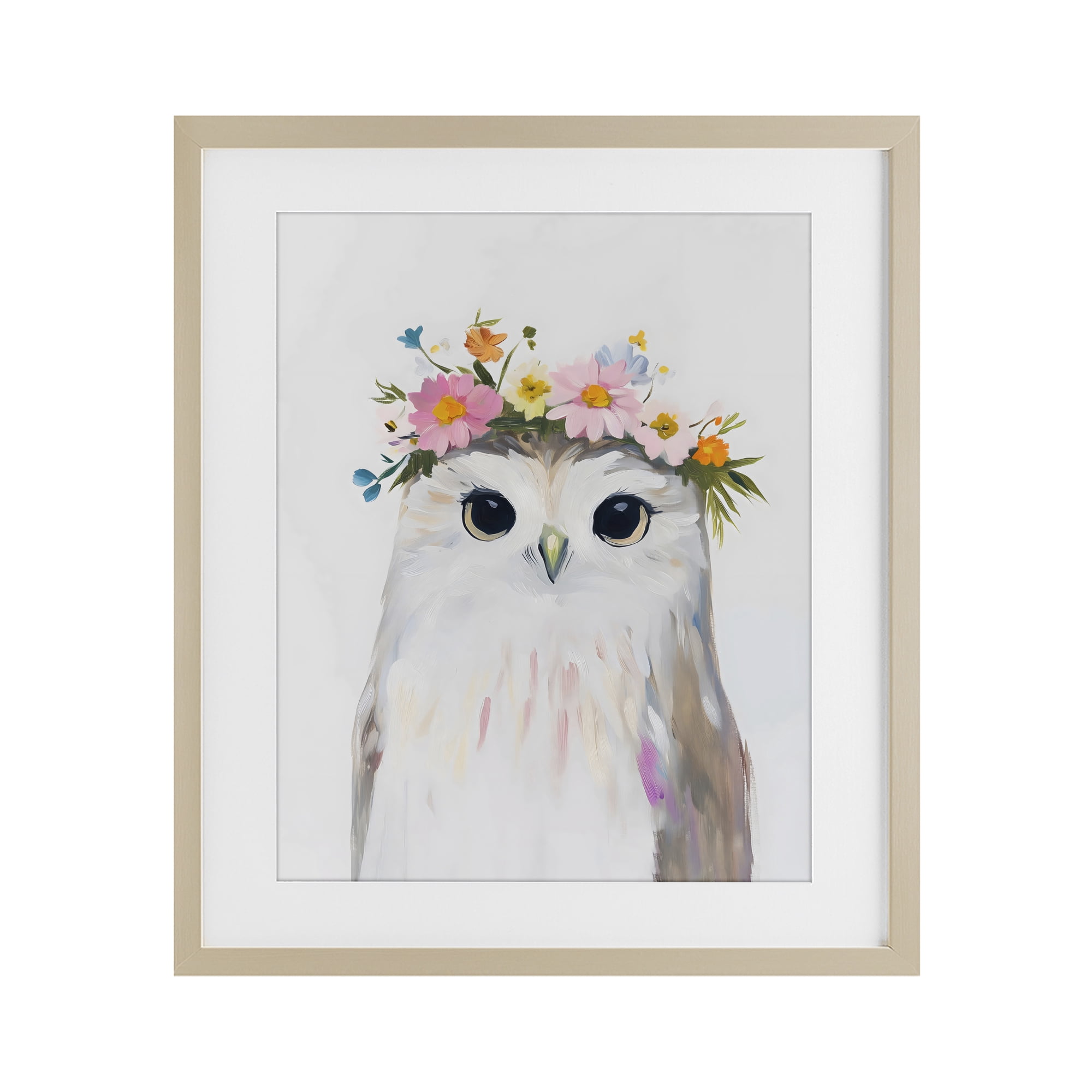 Stupell Industries Flower Crown Owl Birch Framed Print Under Glass, design by The Prints Vibe