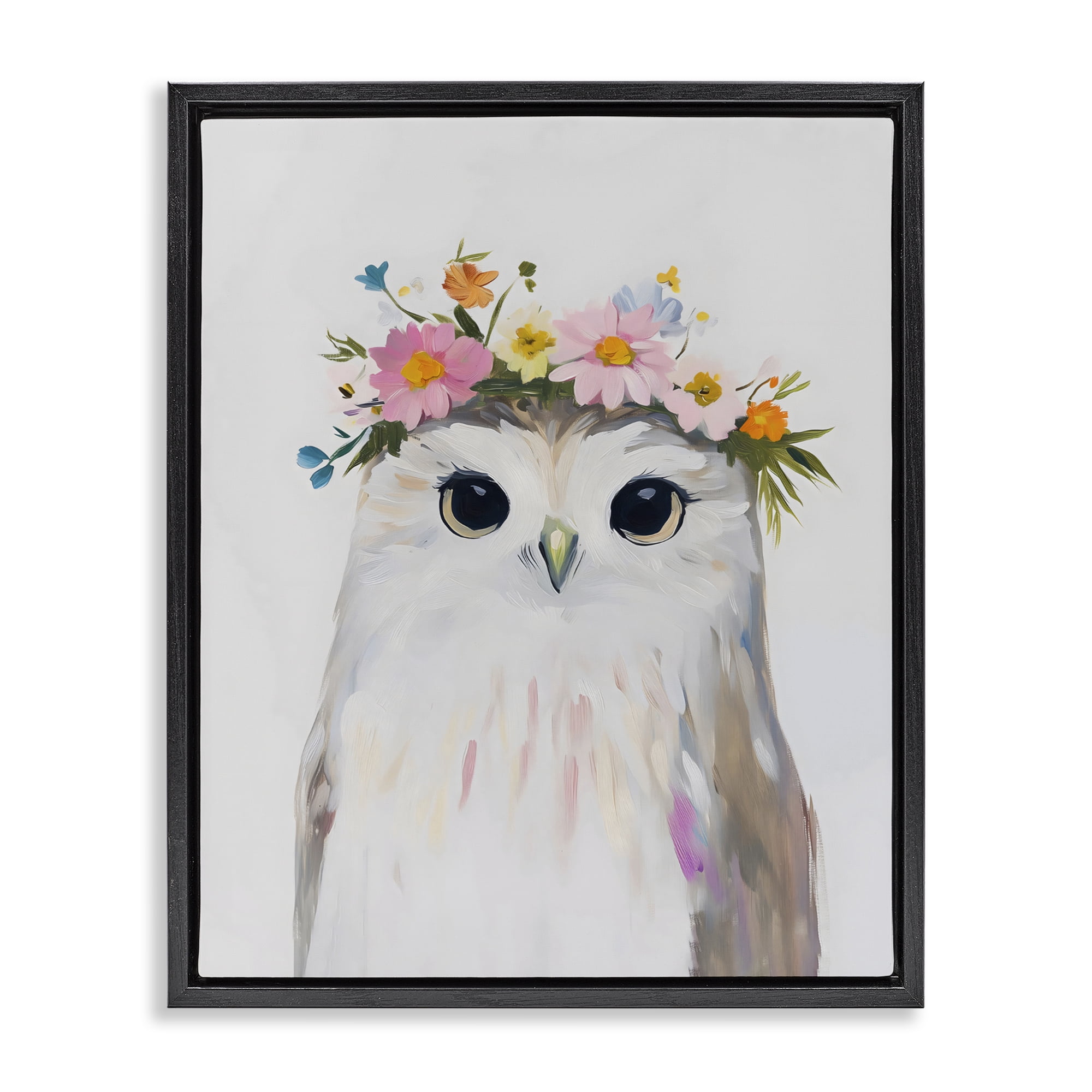 Stupell Industries Flower Crown Owl Black Framed Floater Canvas Wall Art, design by The Prints Vibe