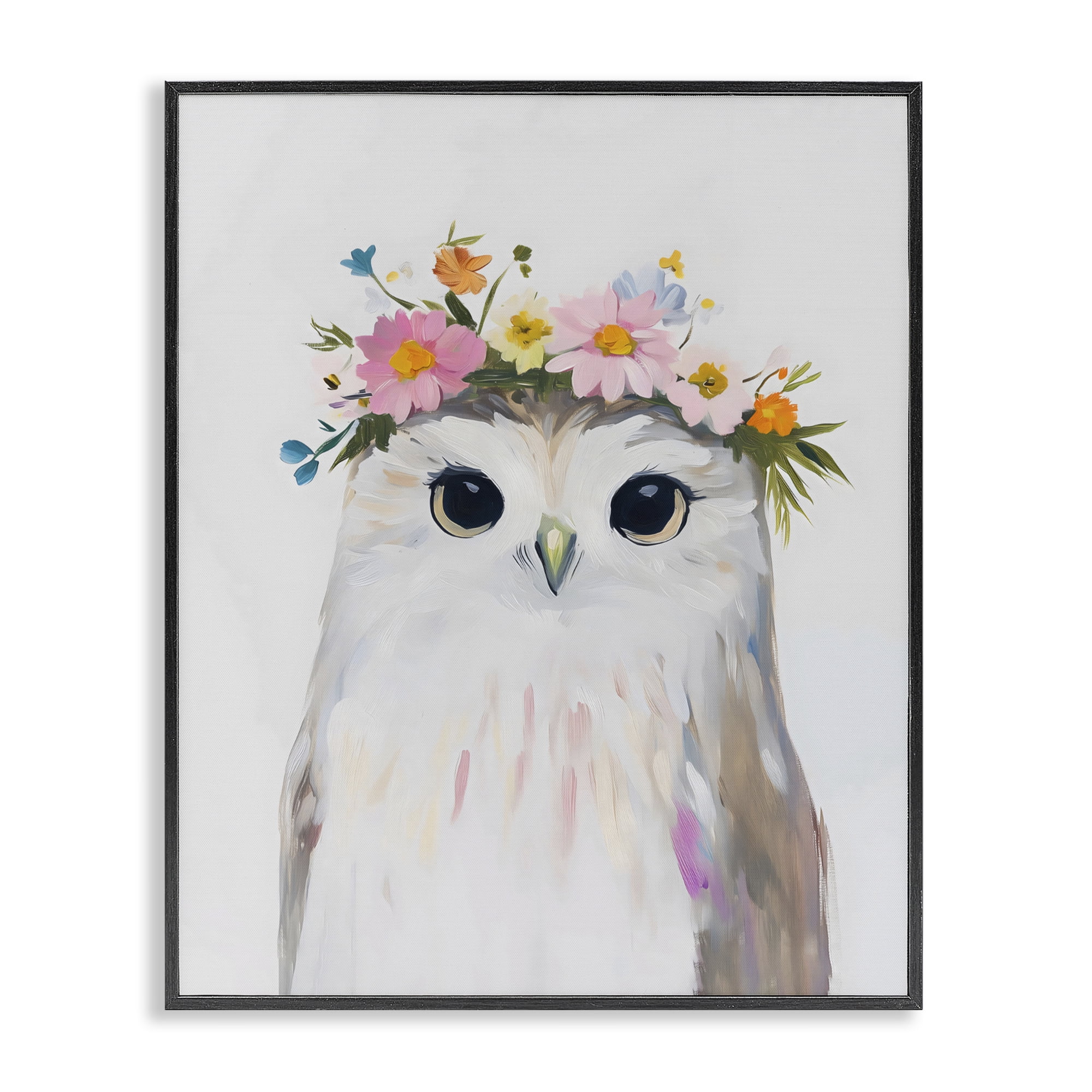 Stupell Industries Flower Crown Owl Black Framed Giclee Art, design by The Prints Vibe
