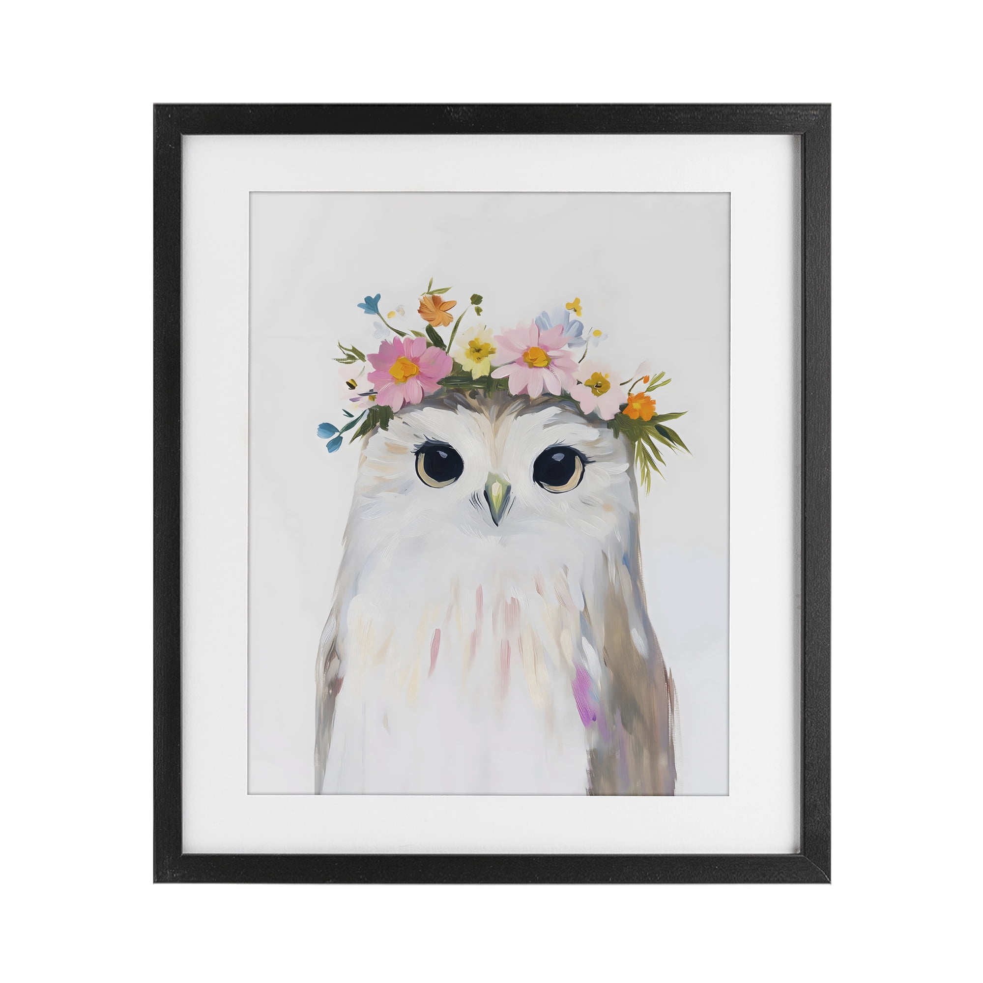 Stupell Industries Flower Crown Owl Black Framed Print Under Glass, design by The Prints Vibe