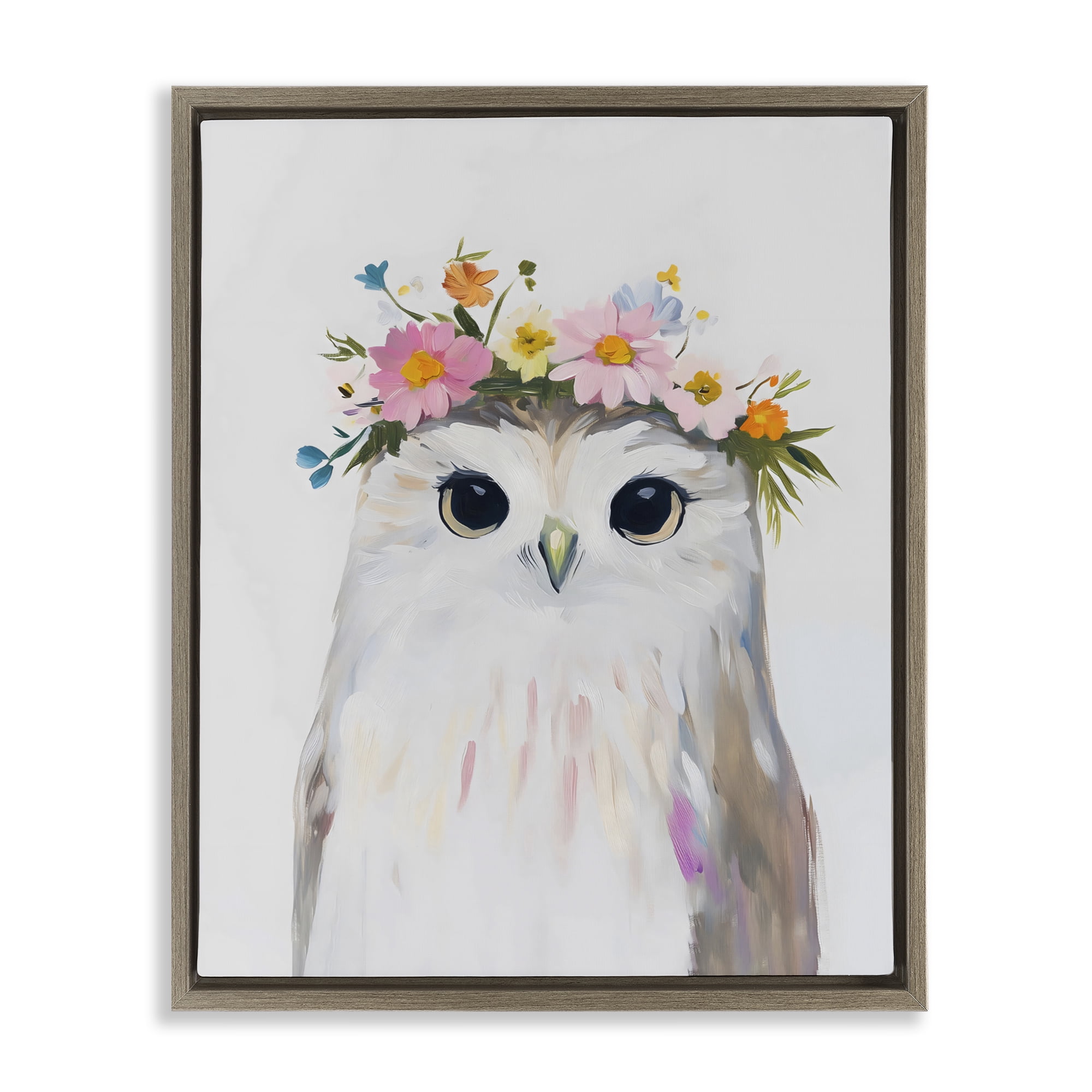 Stupell Industries Flower Crown Owl Brown Framed Floater Canvas Wall Art, design by The Prints Vibe