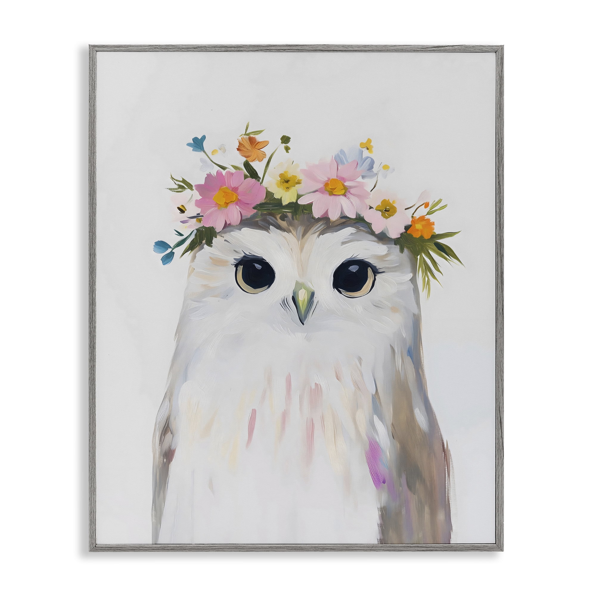 Stupell Industries Flower Crown Owl Gray Framed Giclee Art, design by The Prints Vibe