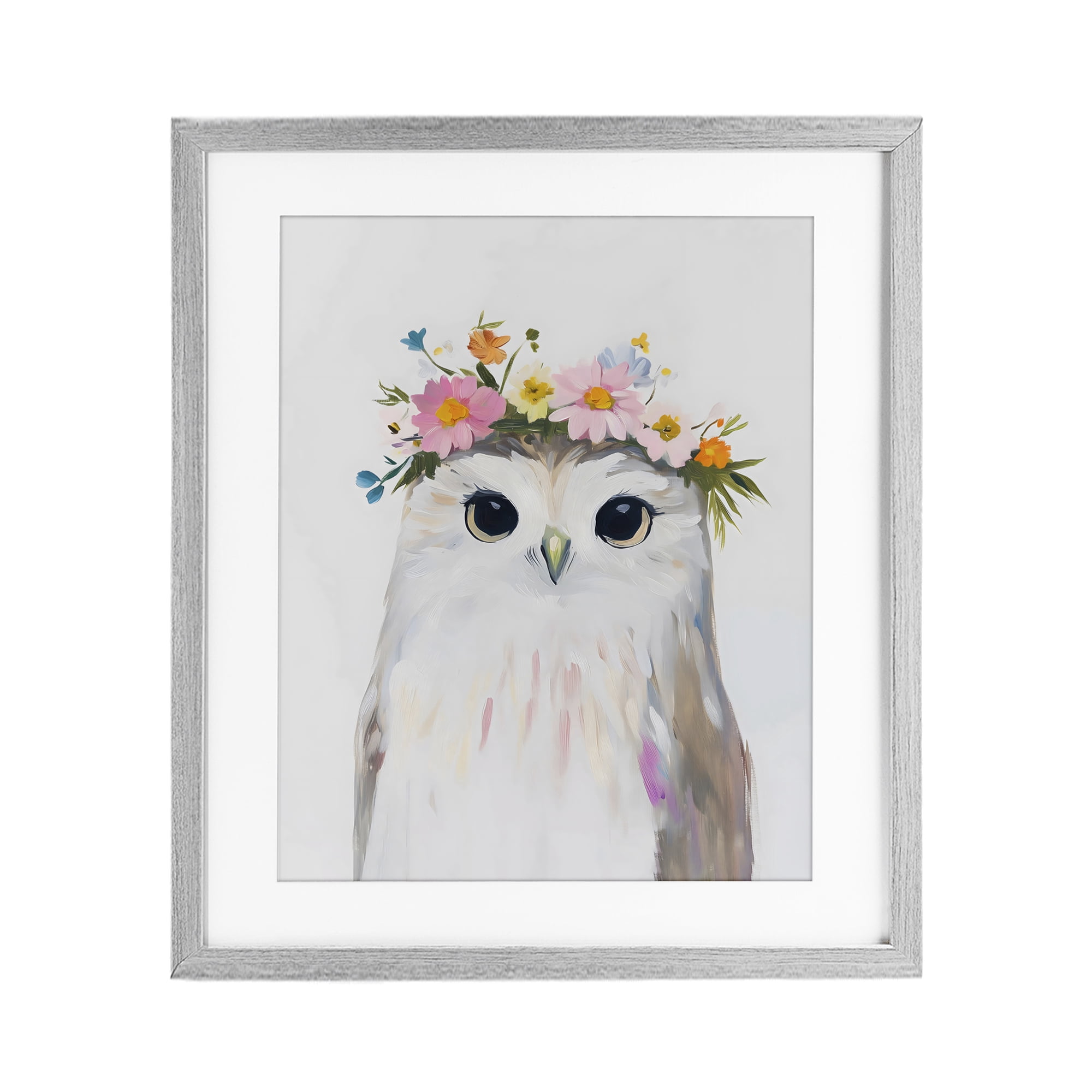 Stupell Industries Flower Crown Owl Gray Framed Print Under Glass, design by The Prints Vibe