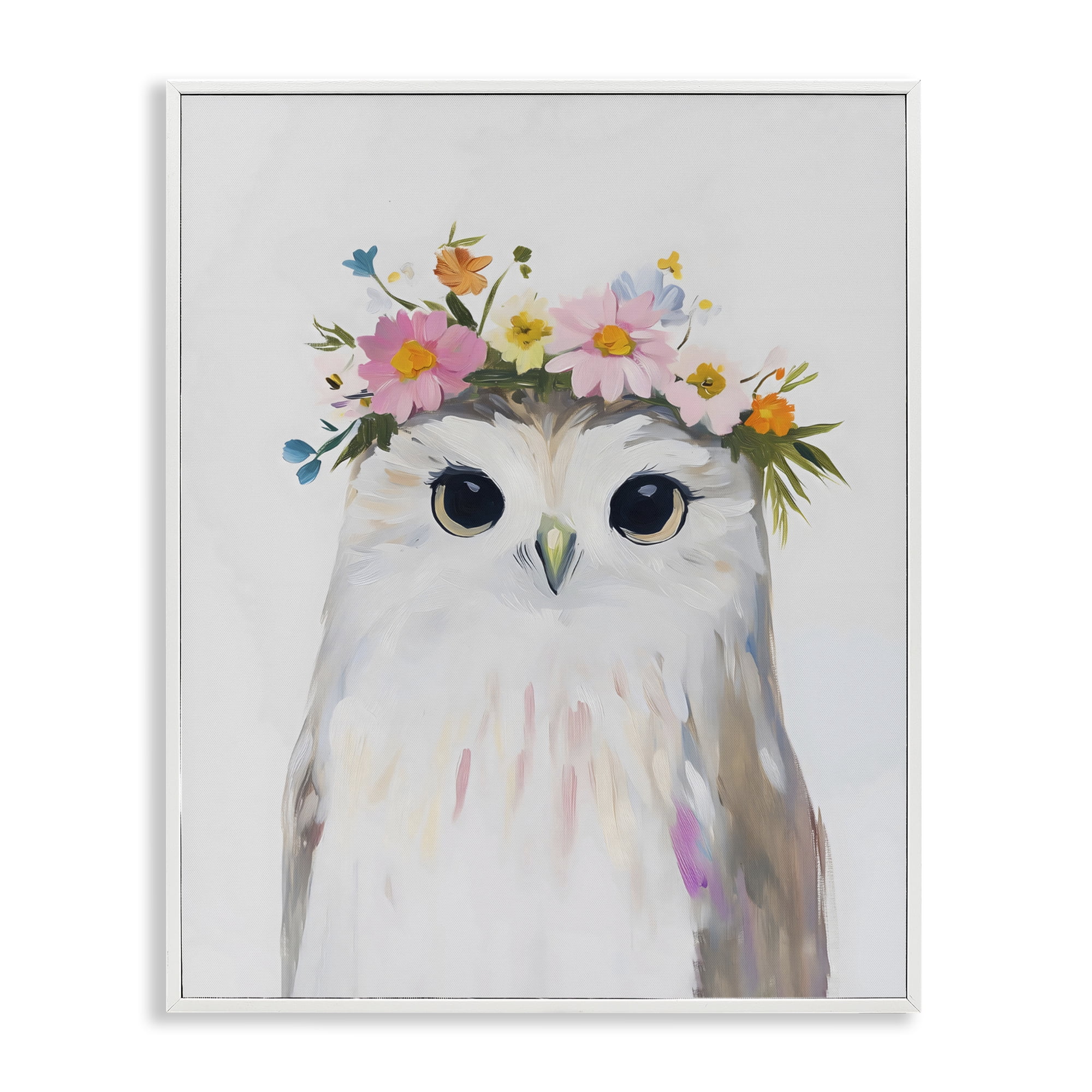 Stupell Industries Flower Crown Owl White Framed Giclee Art, design by The Prints Vibe
