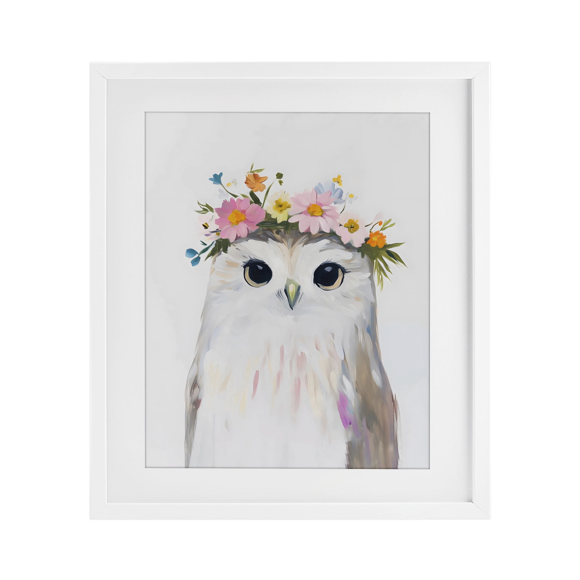 Stupell Industries Flower Crown Owl White Framed Print Under Glass, design by The Prints Vibe