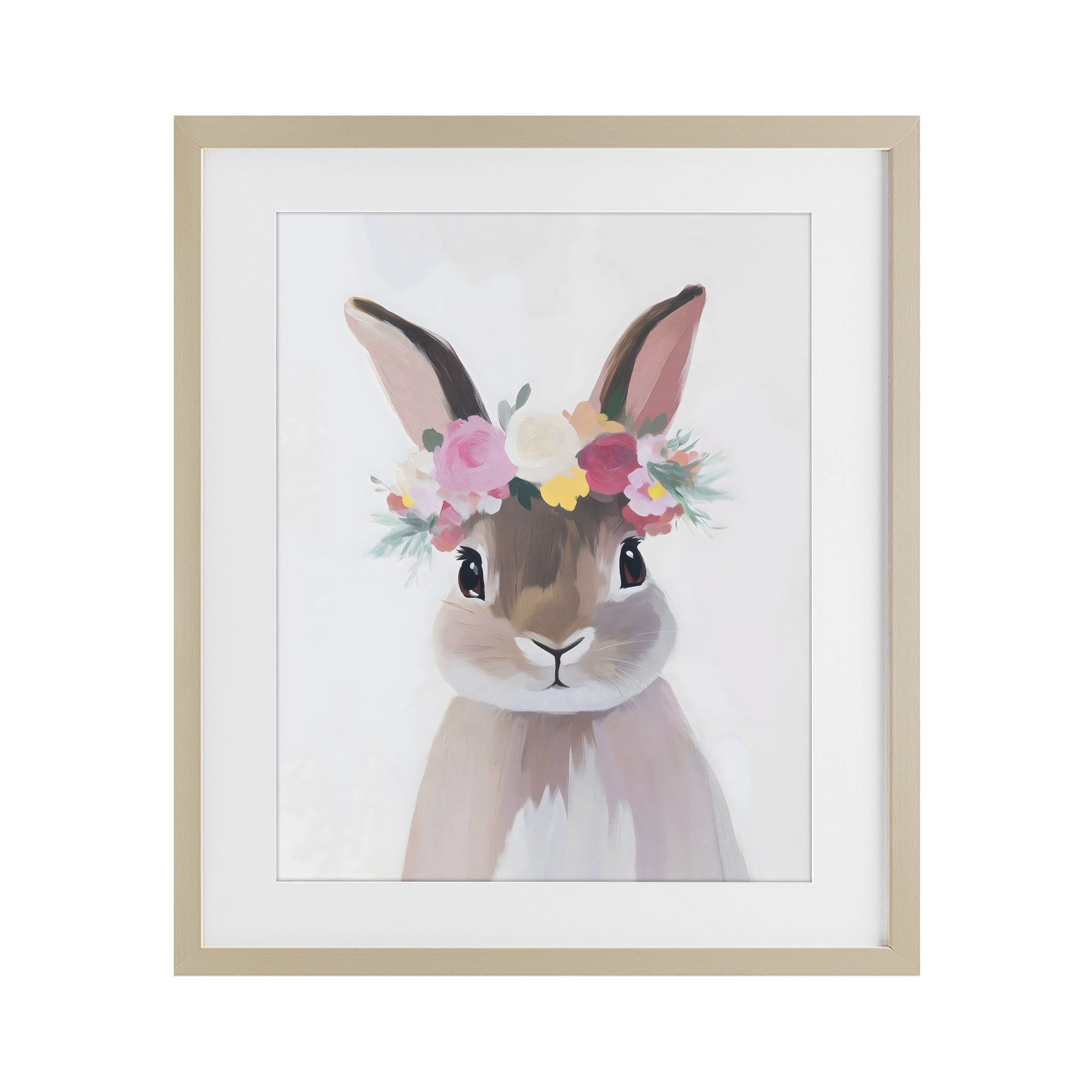 Stupell Industries Flower Crown Rabbit Birch Framed Print Under Glass, design by The Prints Vibe