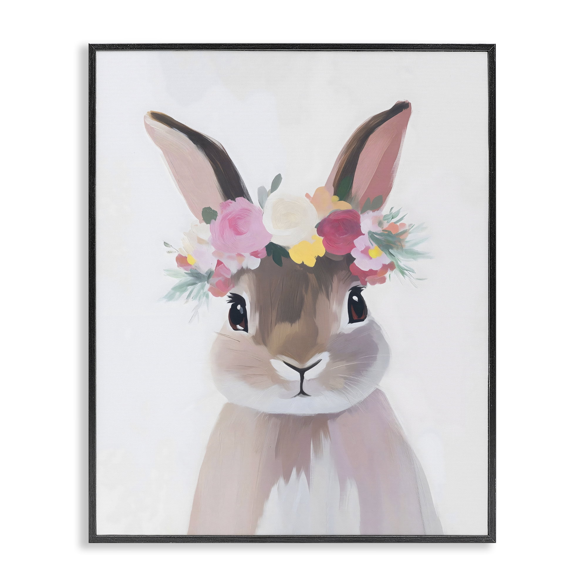 Stupell Industries Flower Crown Rabbit Black Framed Giclee Art, design by The Prints Vibe
