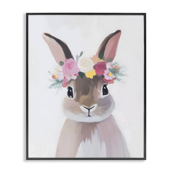 Stupell Industries Cottage Flower Crown Rabbit Black Framed Giclee Art, 11 x 14, by The Prints Vibe
