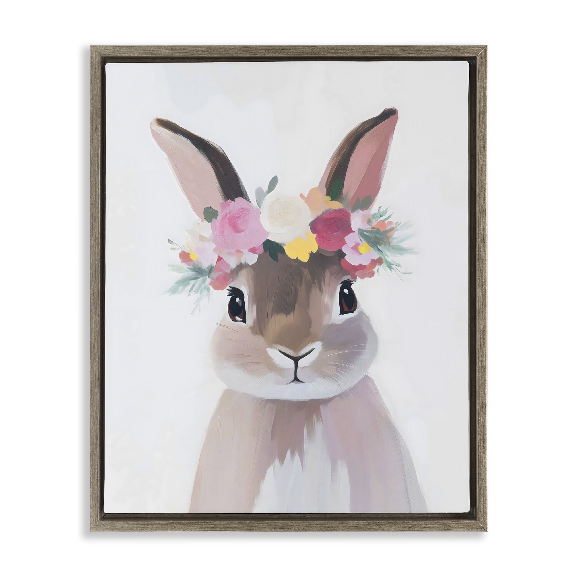Stupell Industries Flower Crown Rabbit Brown Framed Floater Canvas Wall Art, design by The Prints Vibe