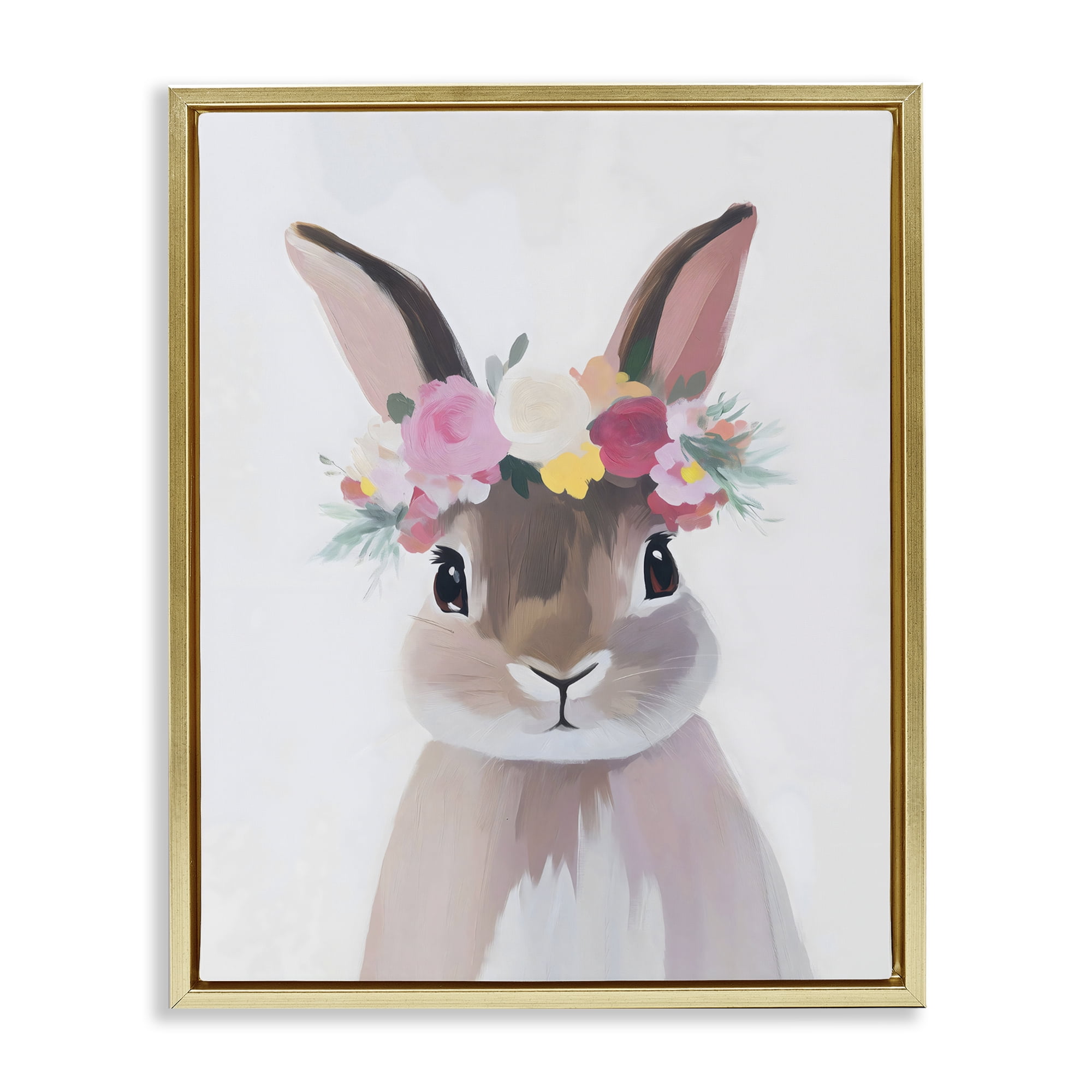 Stupell Industries Flower Crown Rabbit Gold Framed Floater Canvas Wall Art, design by The Prints Vibe
