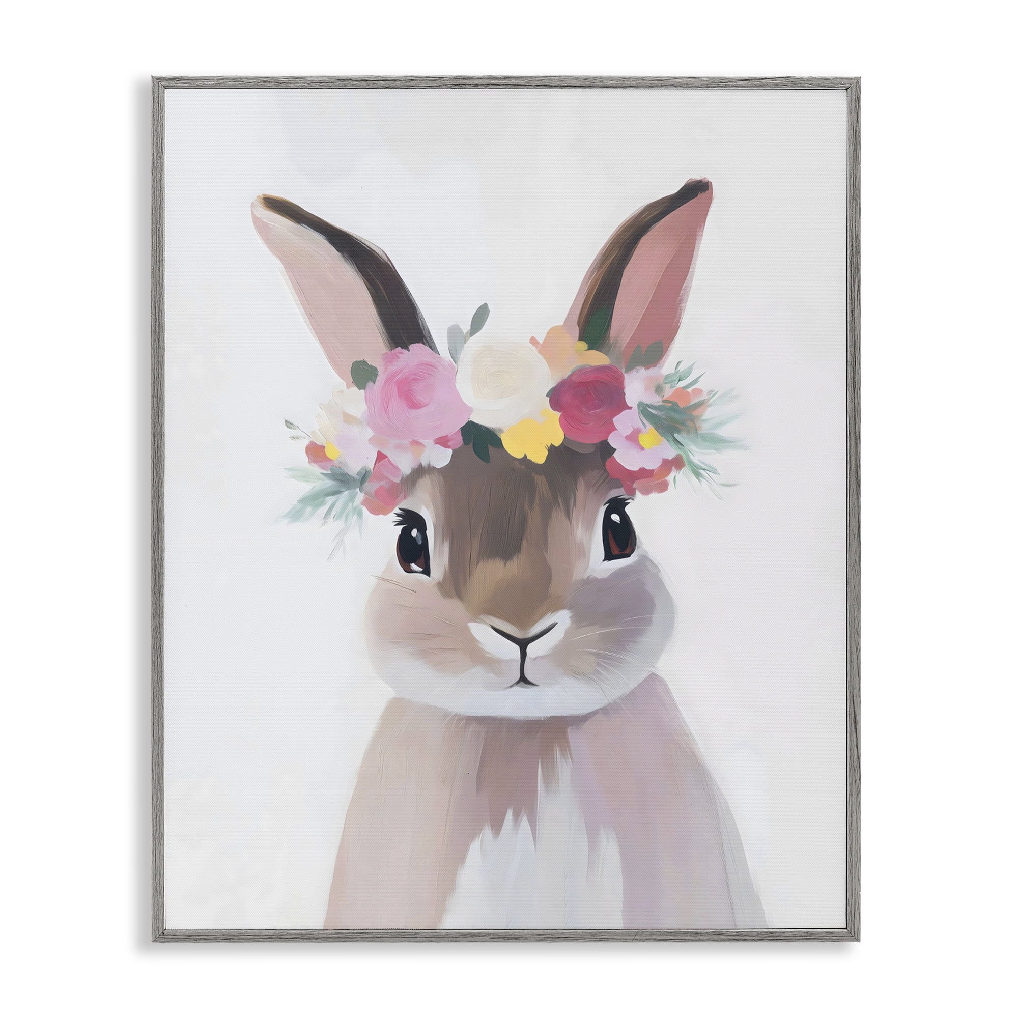 Stupell Industries Flower Crown Rabbit Gray Framed Giclee Art, design by The Prints Vibe