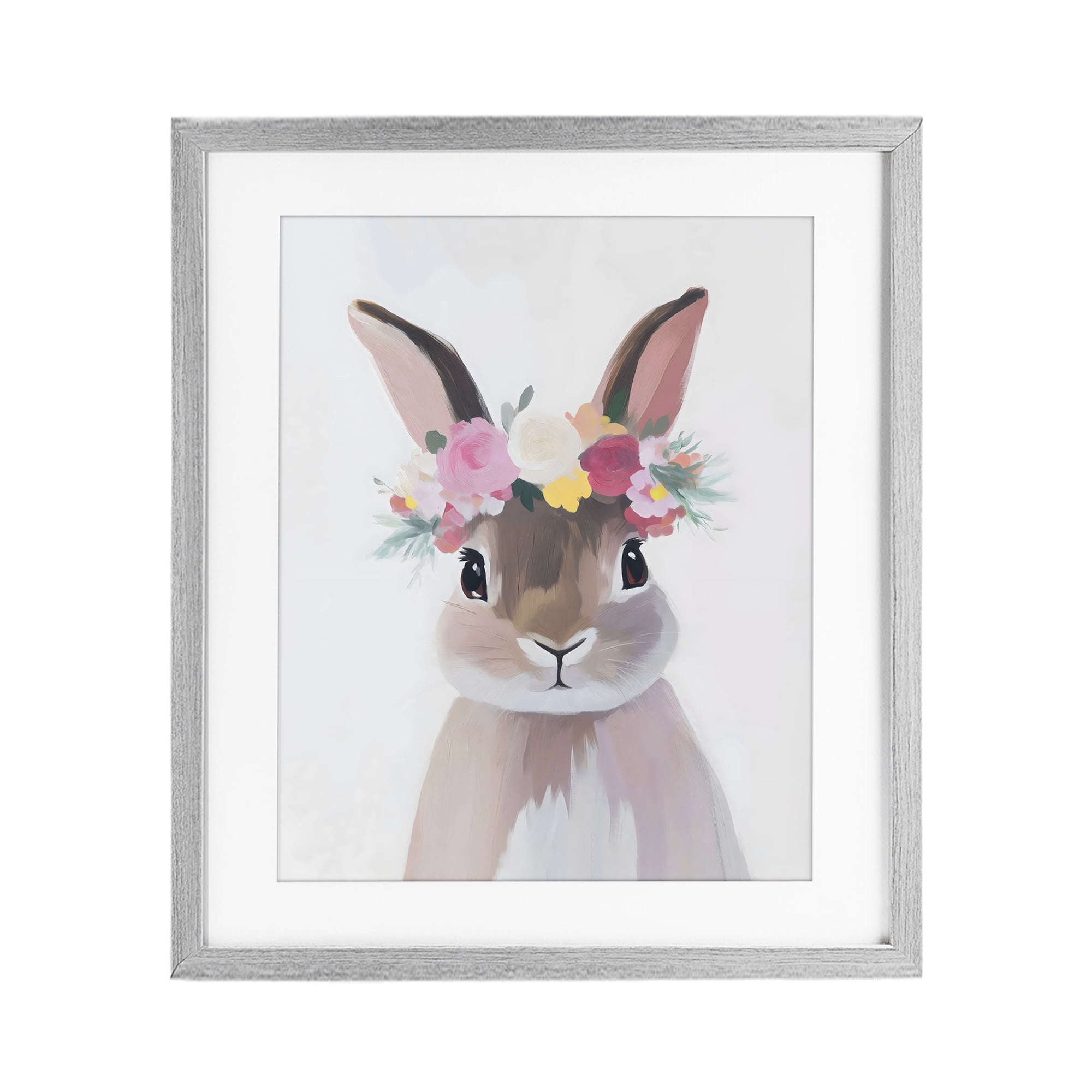 Stupell Industries Flower Crown Rabbit Gray Framed Print Under Glass, design by The Prints Vibe