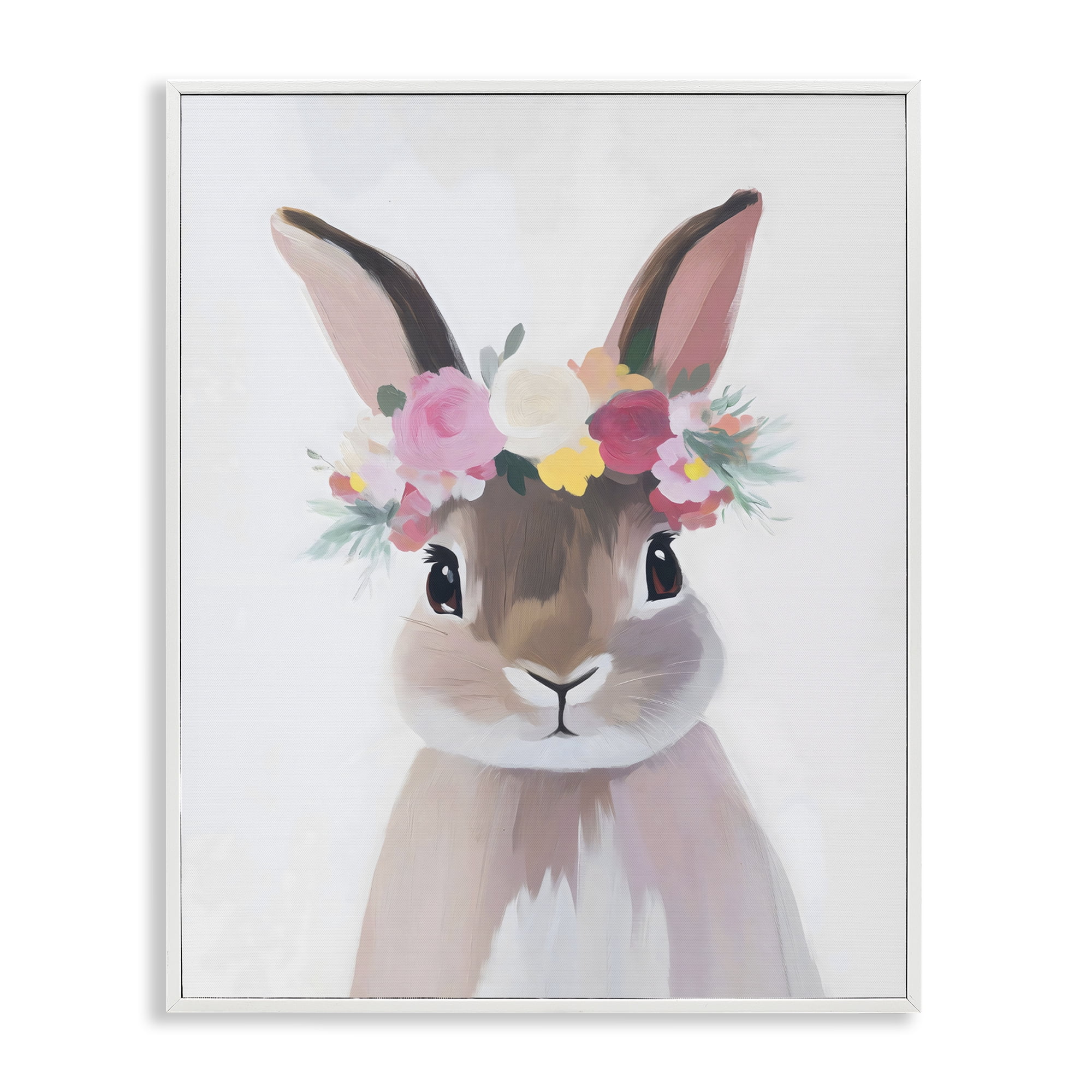 Stupell Industries Flower Crown Rabbit White Framed Giclee Art, design by The Prints Vibe