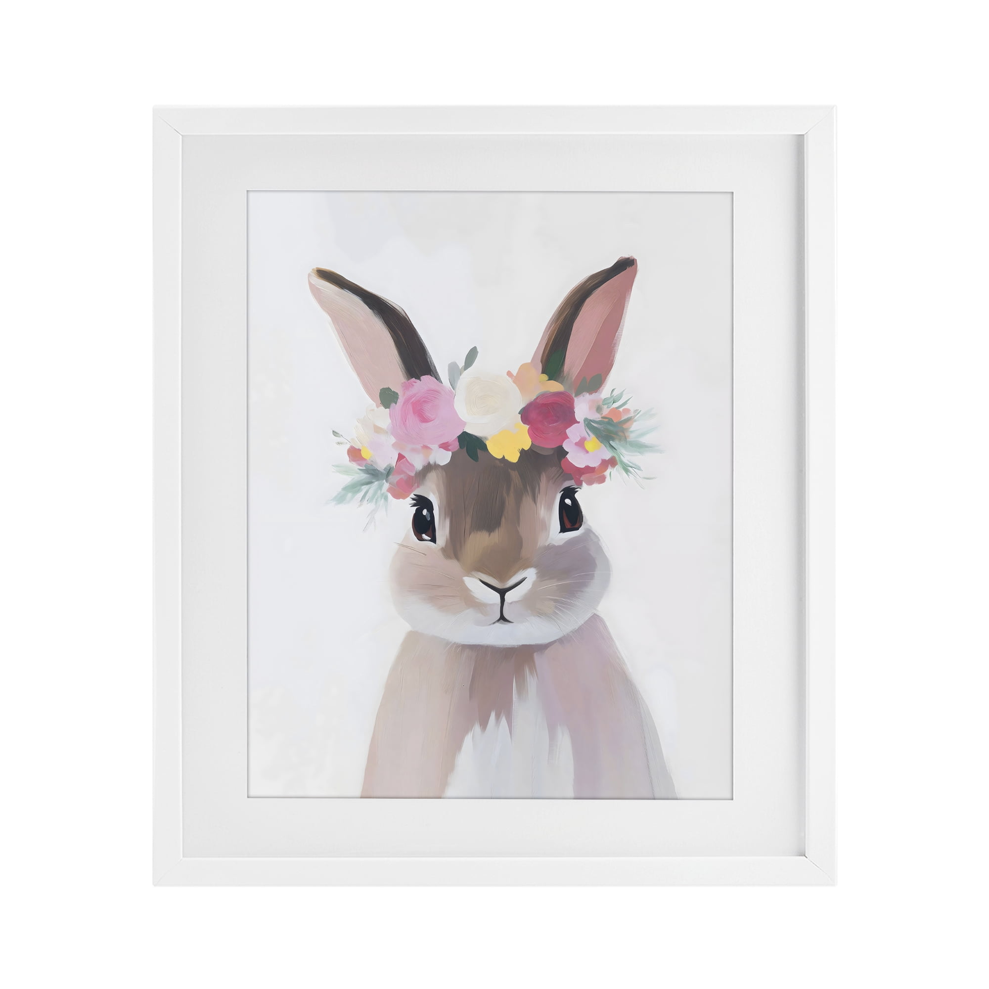 Stupell Industries Flower Crown Rabbit White Framed Print Under Glass, design by The Prints Vibe