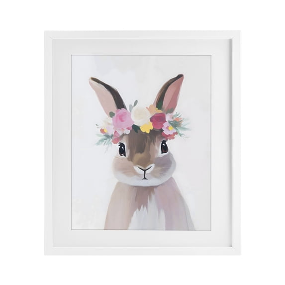 Stupell Industries Cottage Flower Crown Rabbit White Framed Print Under Glass, 17 x 21, by The Prints Vibe