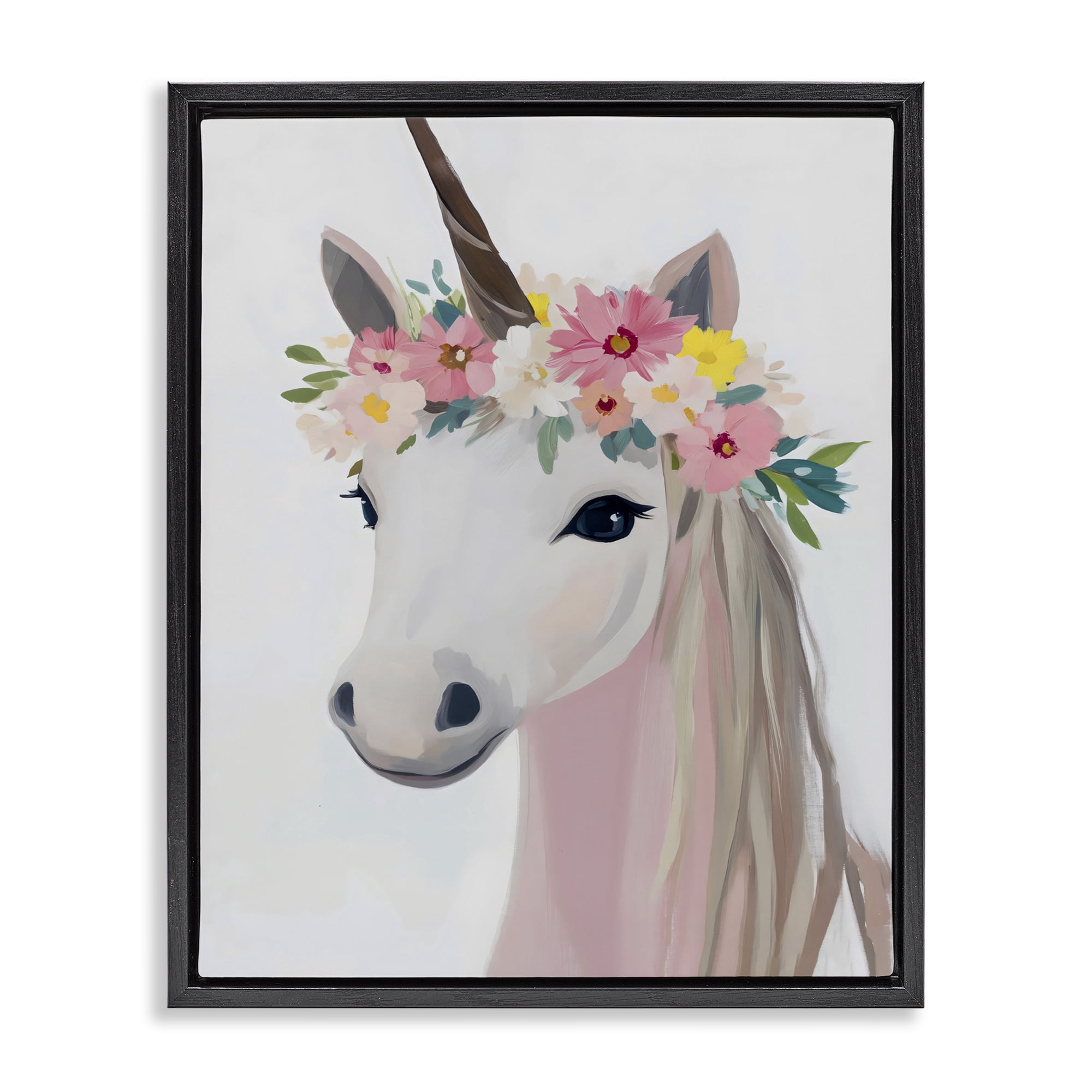 Stupell Industries Flower Crown Unicorn Black Framed Floater Canvas Wall Art, design by The Prints Vibe