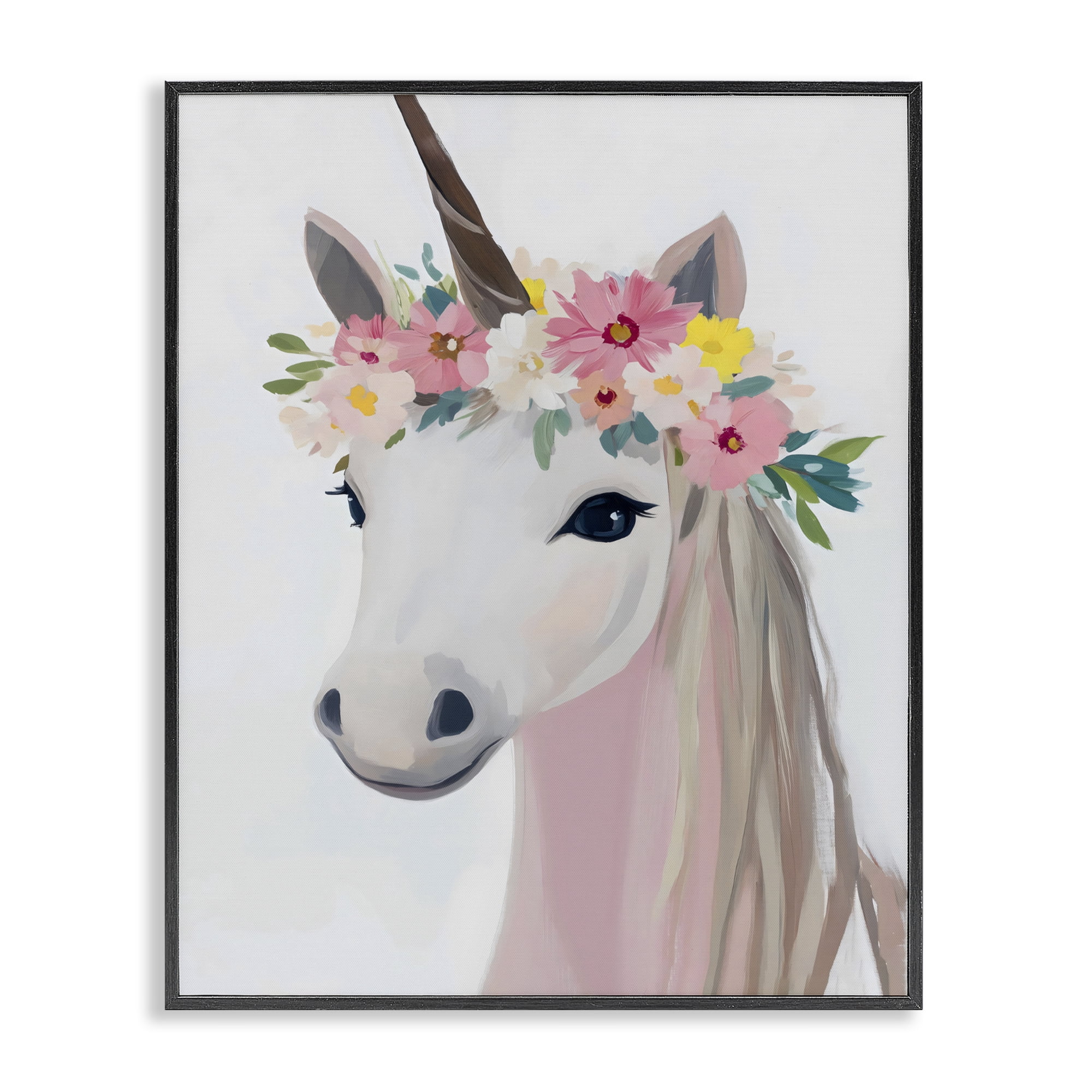 Stupell Industries Flower Crown Unicorn Black Framed Giclee Art, design by The Prints Vibe