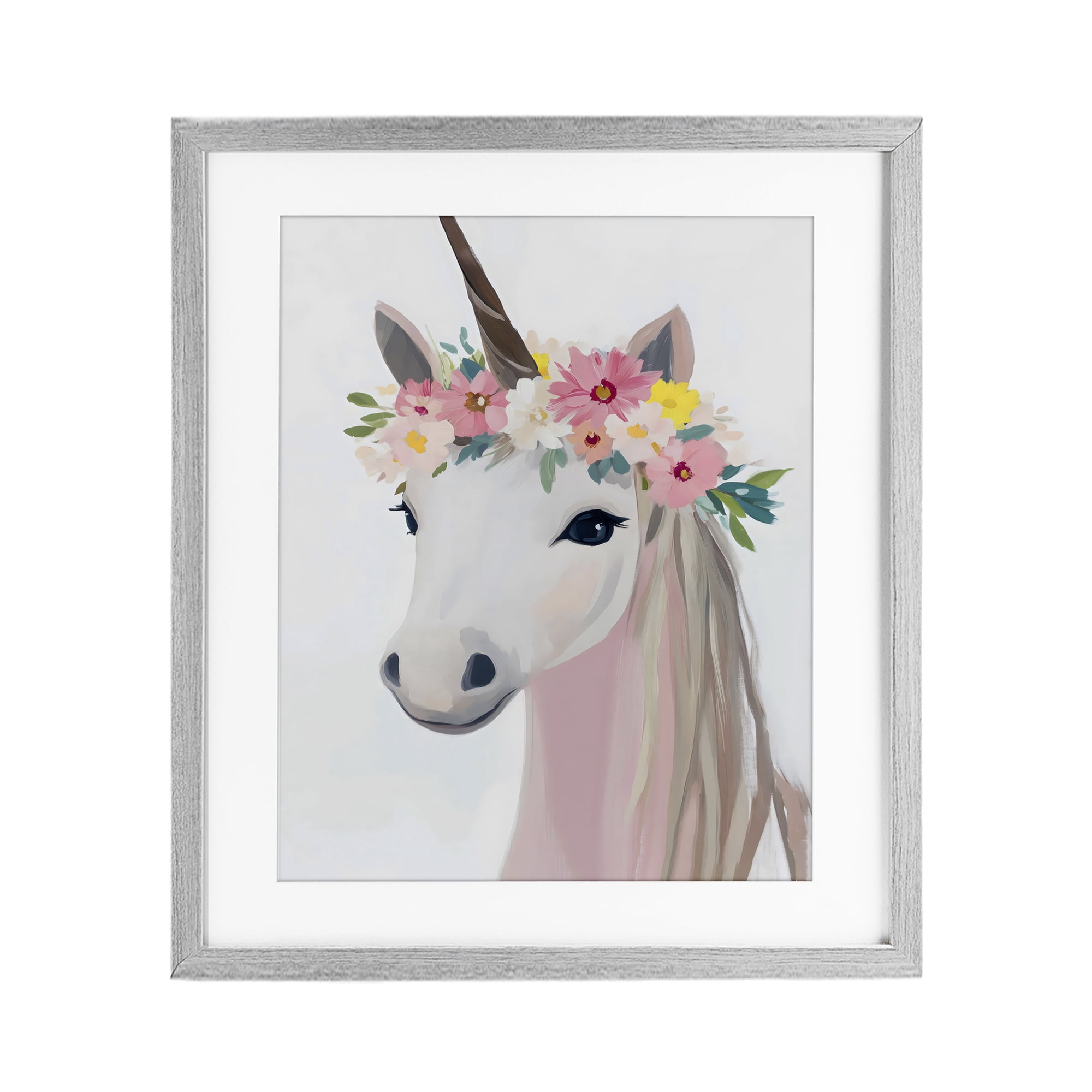 Stupell Industries Flower Crown Unicorn Gray Framed Print Under Glass, design by The Prints Vibe