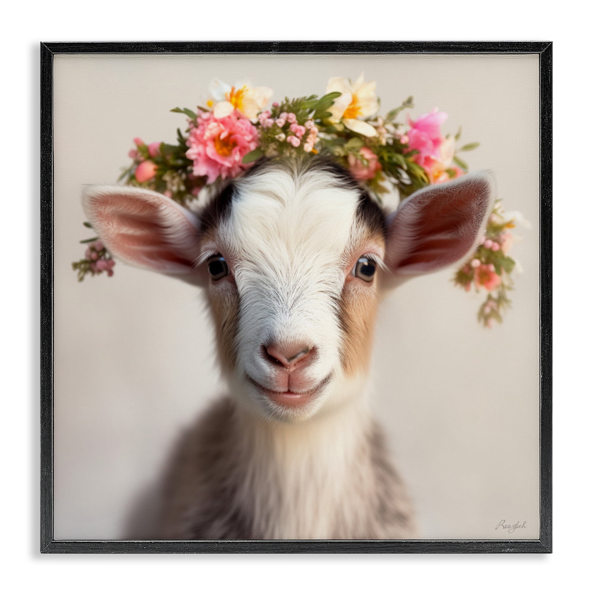Stupell Industries Flower Crowned Goat Black Framed Giclee Art, design by Roozbeh