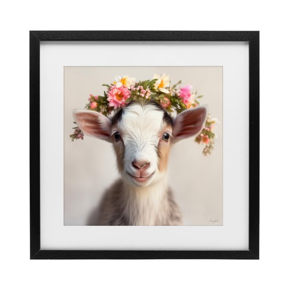 Stupell Industries Flower Crowned Goat Black Framed Print Under Glass, design by Roozbeh