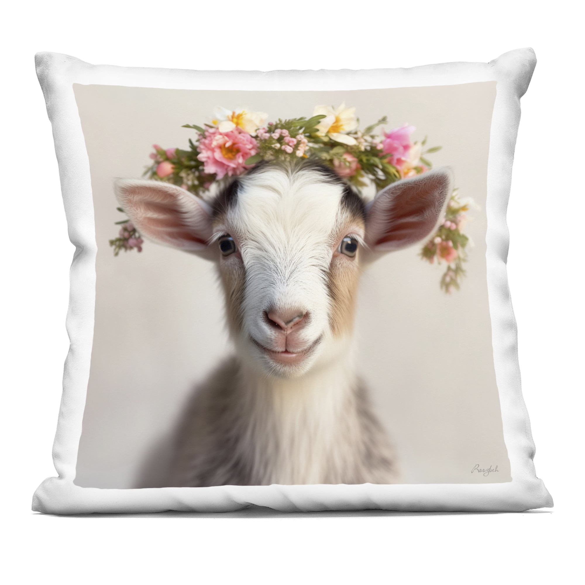 Stupell Industries Flower Crowned Goat Decorative Printed Throw Pillow, design by Roozbeh