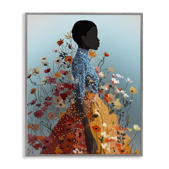 Stupell Industries Flower Explosion Trendy Girl People Painting Gray Framed Art Print Wall Art, 11 x 14
