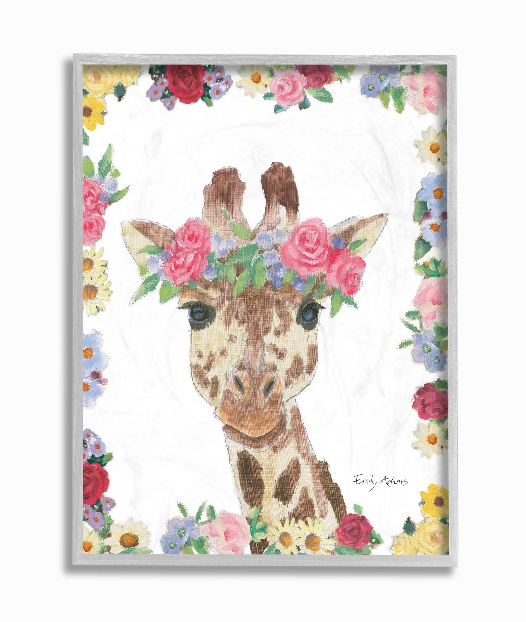 Stupell Industries Flower Friends Giraffe Framed Wall Art by Emily Adams