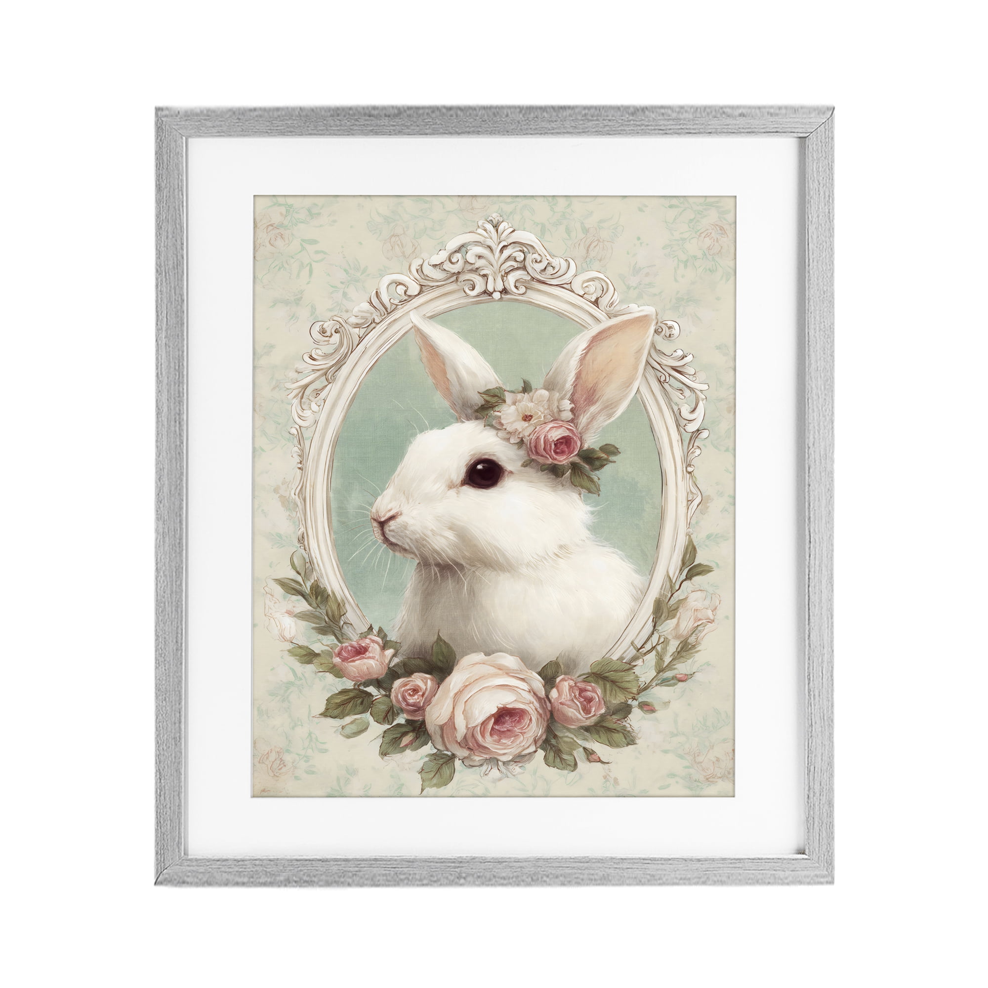 Stupell Industries Flower Fringed Bunny Portrait Gray Framed Print Under Glass, design by Ink Drop Loft