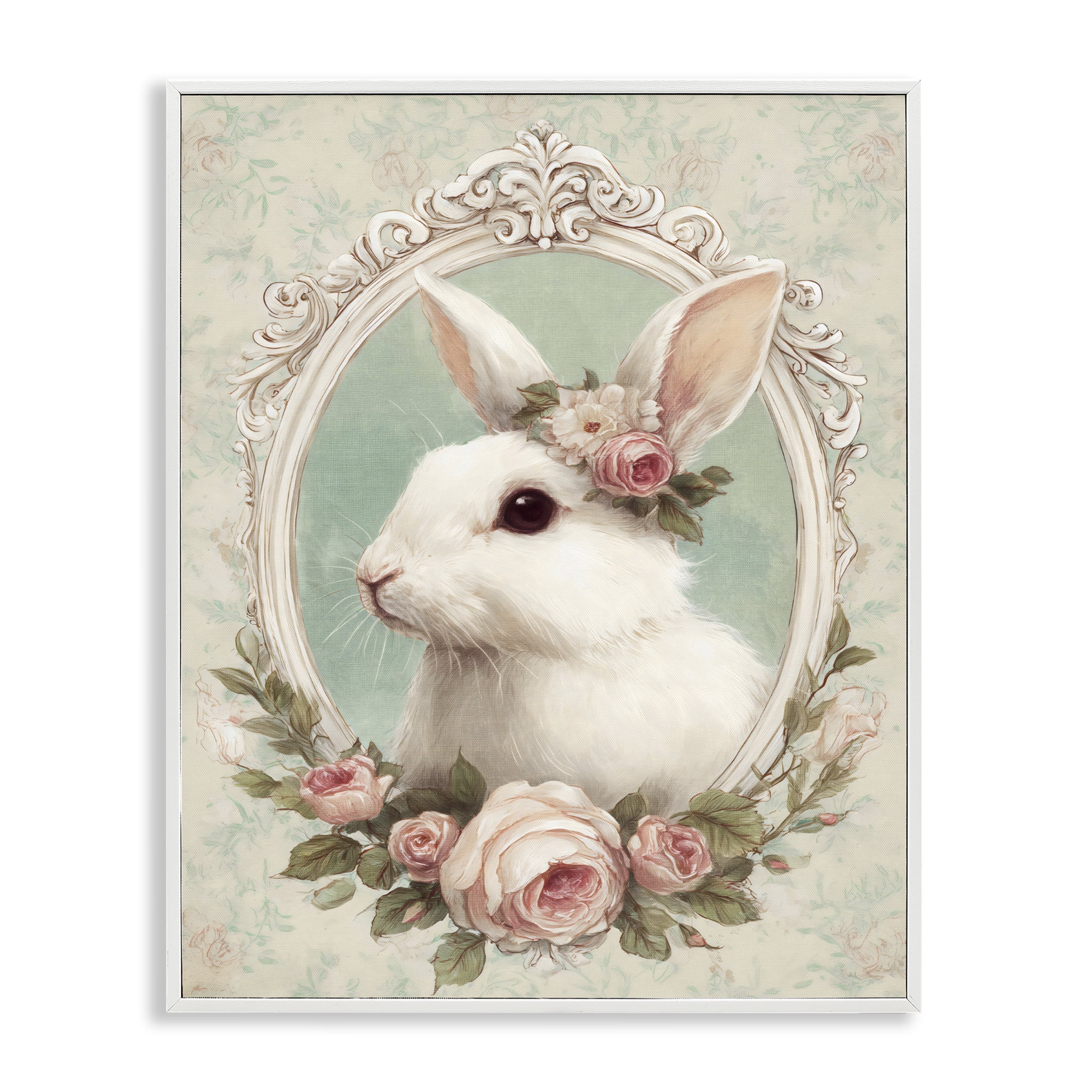 Stupell Industries Flower Fringed Bunny Portrait White Framed Giclee Art, design by Ink Drop Loft