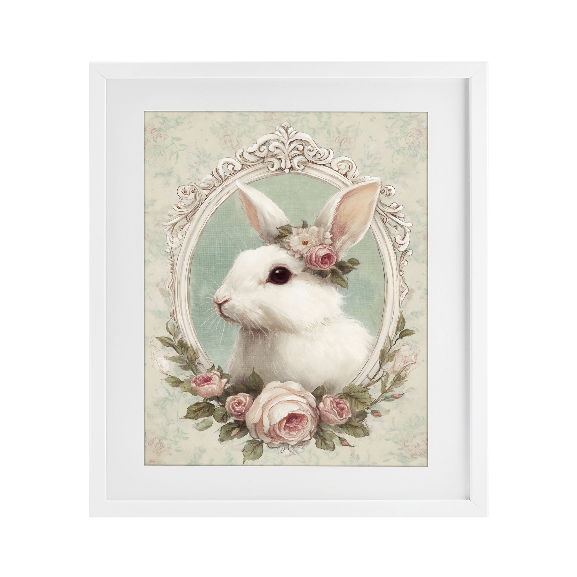 Stupell Industries Flower Fringed Bunny Portrait White Framed Print Under Glass, design by Ink Drop Loft