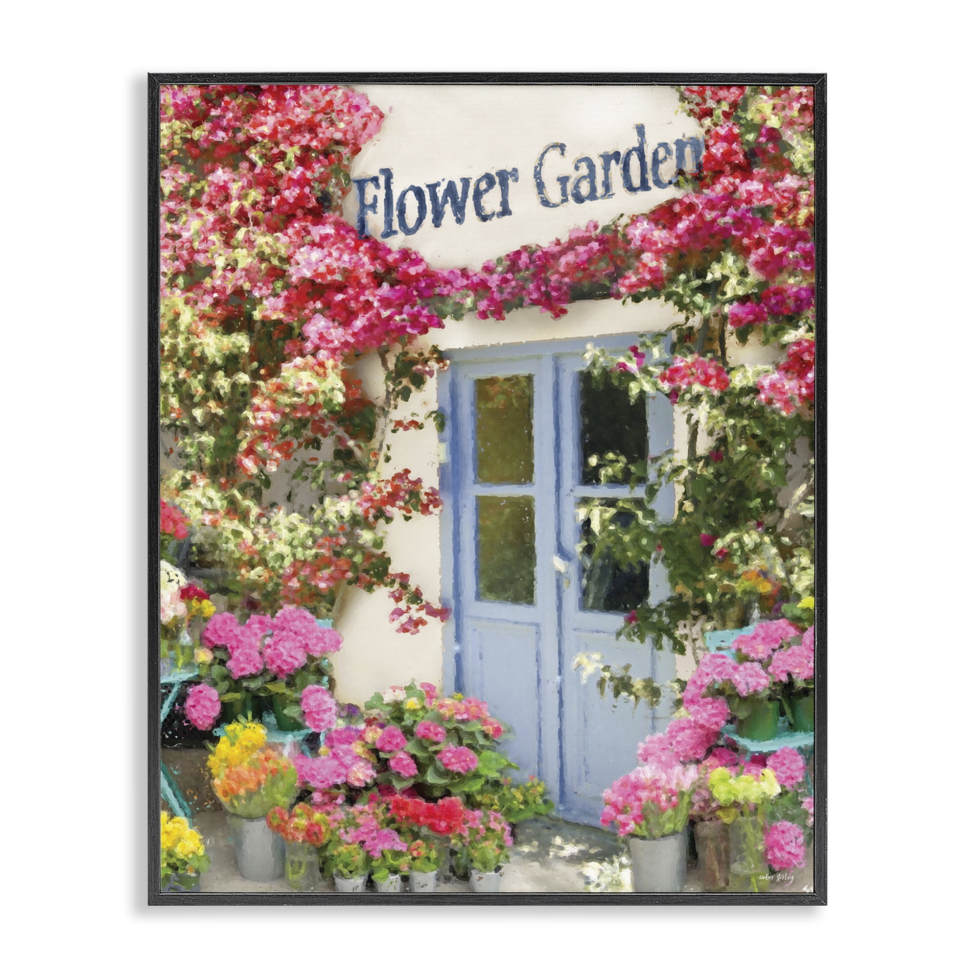 Stupell Industries Flower Garden Doorway Buildings & Architecture Painting Black Framed Art Print Wall Art, 16 x 20