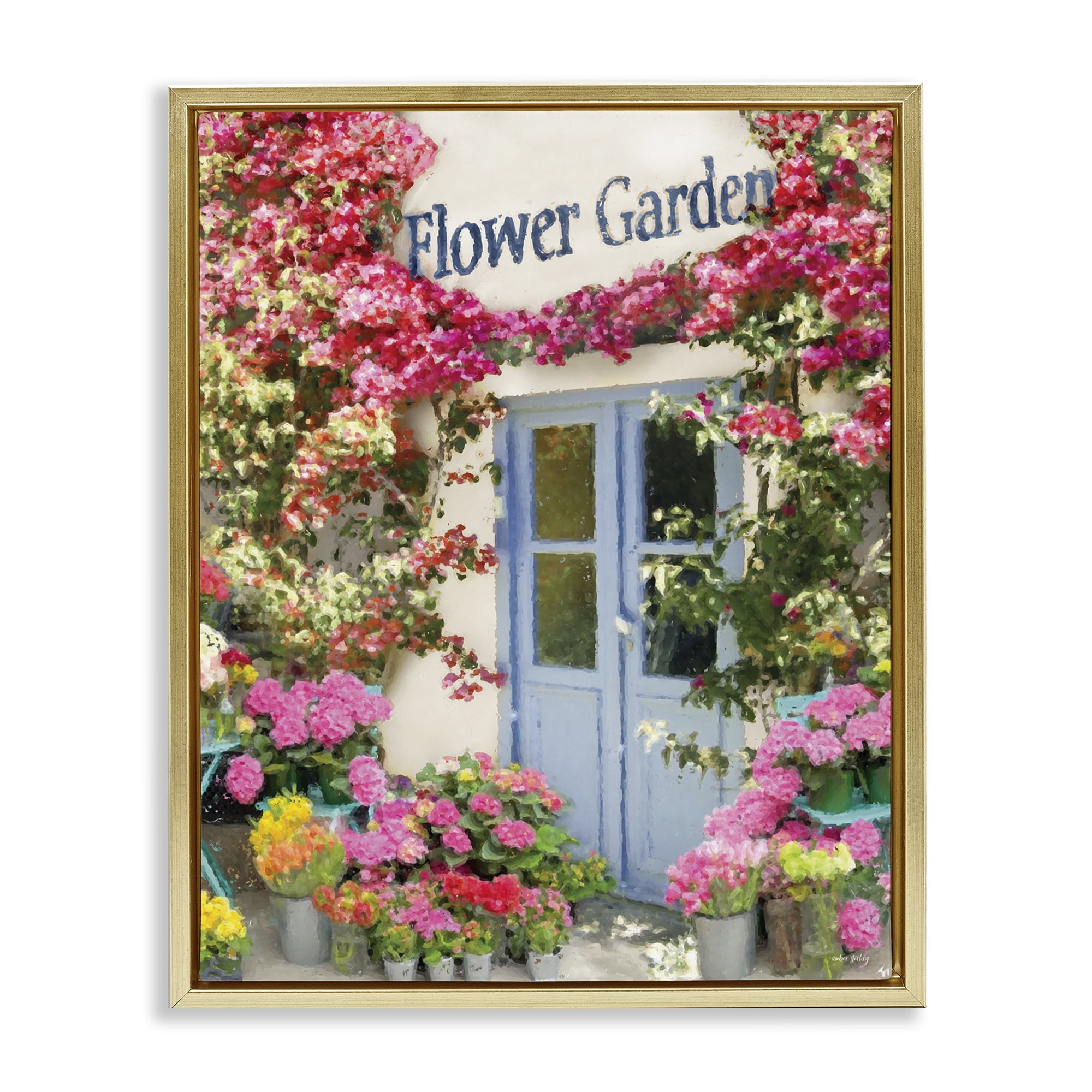 Stupell Industries Flower Garden Doorway Buildings & Architecture Painting Gold Floater Framed Canvas Art Print Wall Art, 17 x 21