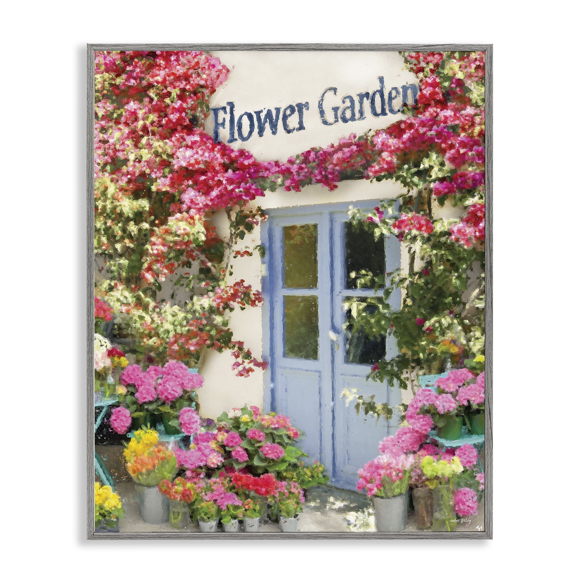 Stupell Industries Flower Garden Doorway Buildings & Architecture Painting Gray Framed Art Print Wall Art, 16 x 20