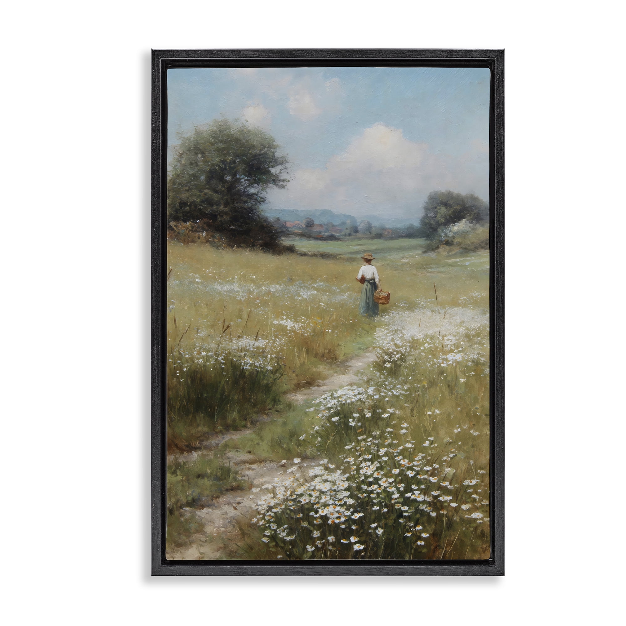 Stupell Industries Flower Gazing in Summer Meadow Black Framed Floater Canvas Wall Art, design by Petal Prints Design
