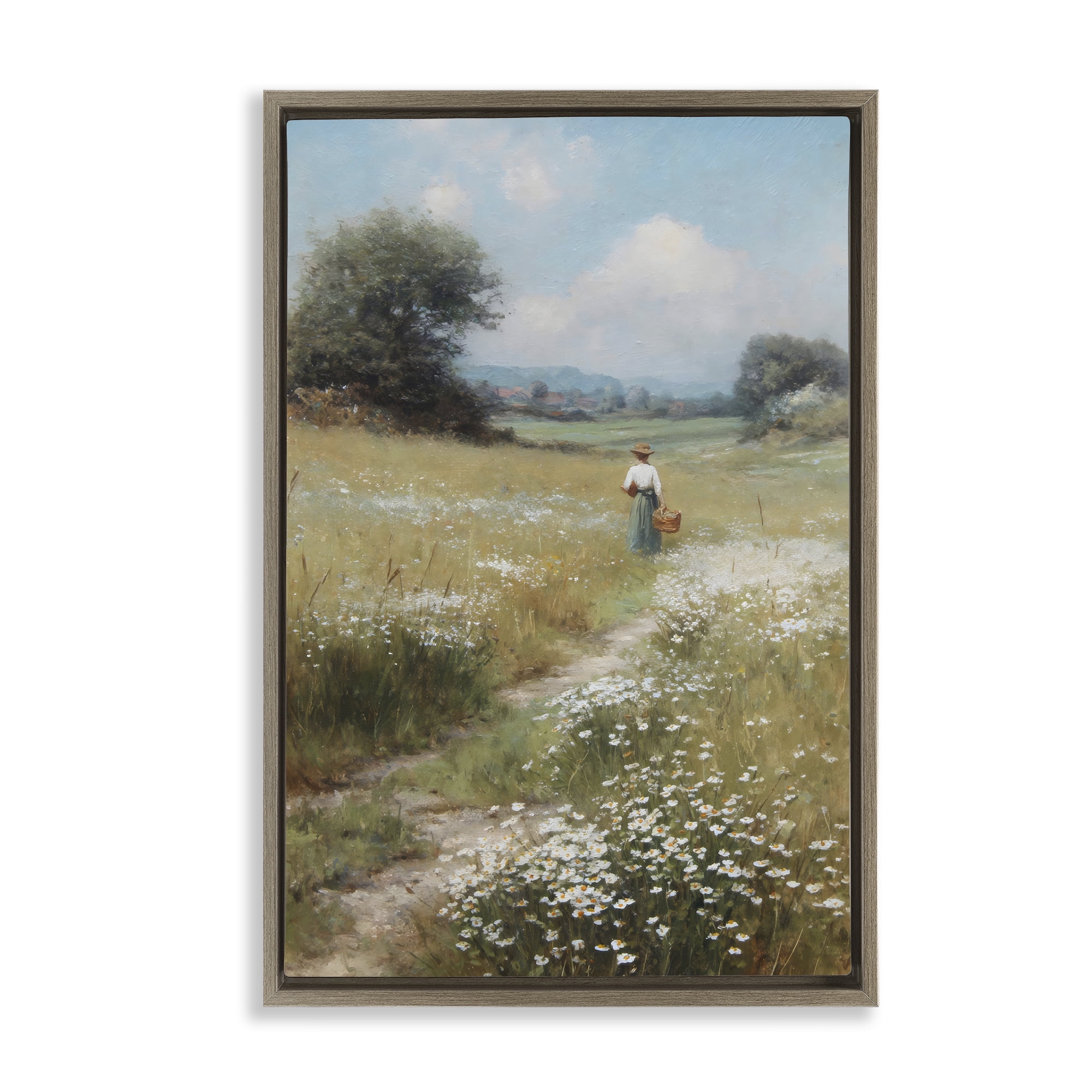 Stupell Industries Flower Gazing in Summer Meadow Brown Framed Floater Canvas Wall Art, design by Petal Prints Design