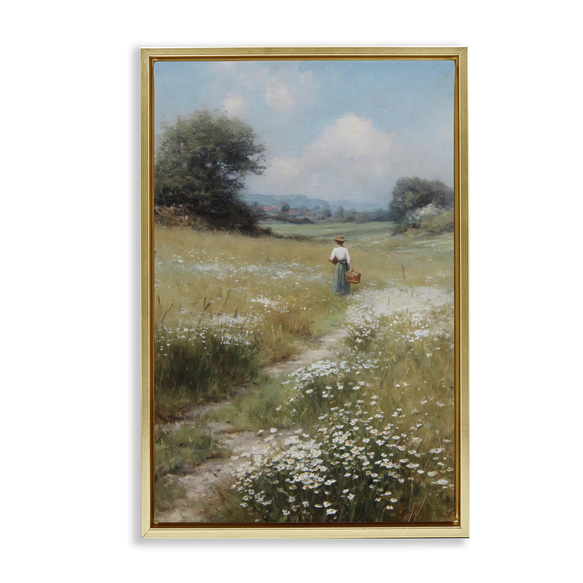 Stupell Industries Flower Gazing in Summer Meadow Gold Framed Floater Canvas Wall Art, design by Petal Prints Design