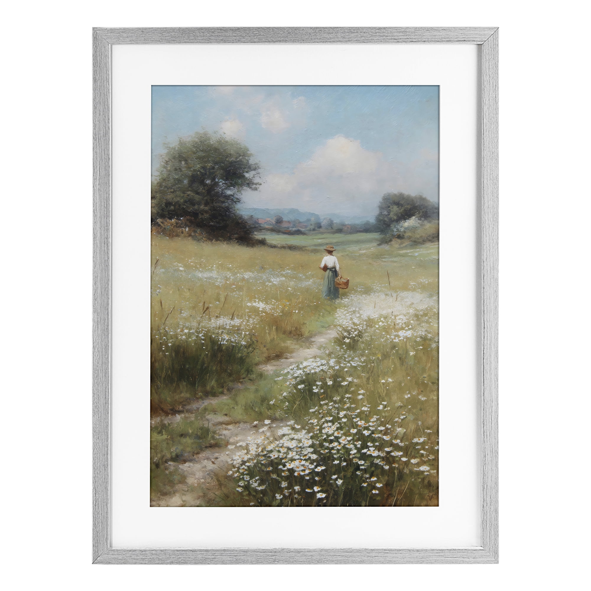 Stupell Industries Flower Gazing in Summer Meadow Gray Framed Print Under Glass, design by Petal Prints Design