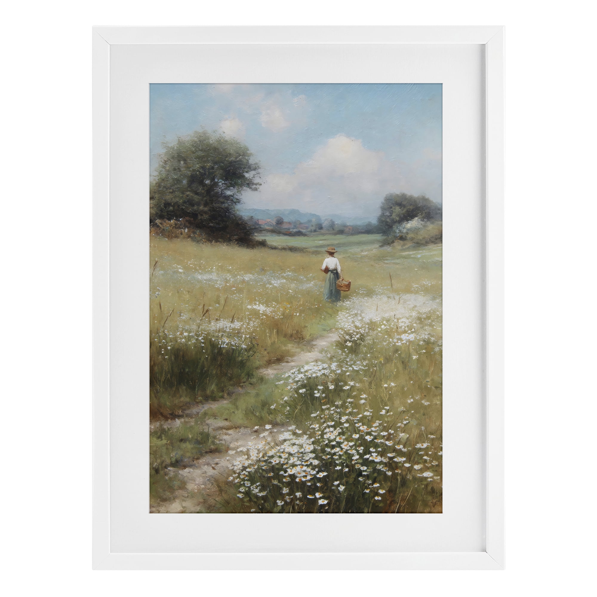 Stupell Industries Flower Gazing in Summer Meadow White Framed Print Under Glass, design by Petal Prints Design