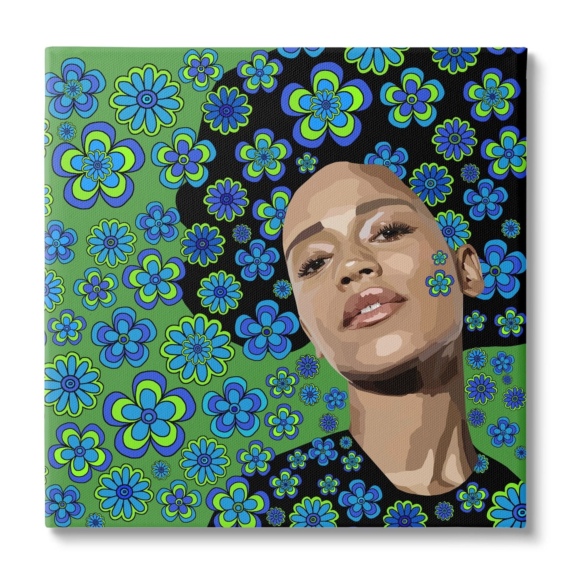 Stupell Industries Flower Girl Retro Blue & Green Botanical & Floral Painting Gallery Wrapped Canvas Print Wall Art